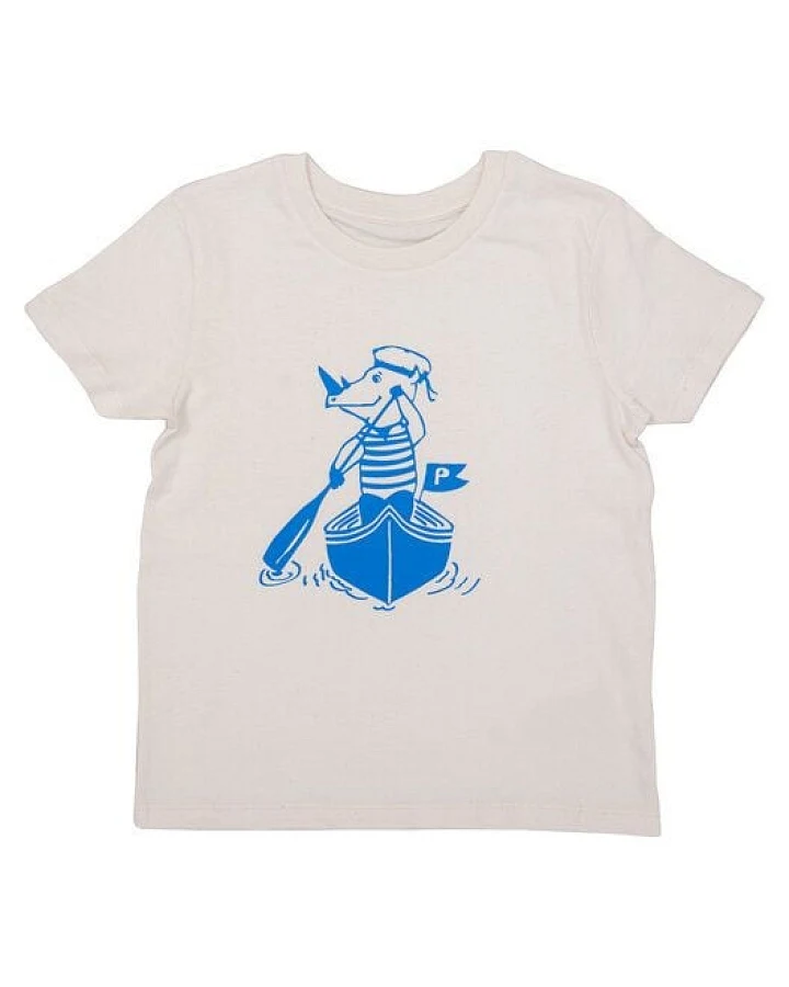 päfjes Nils Nashorn im Ruderboot - Kinder Shirt - fair gehandelt - Bio - Natur/Blau