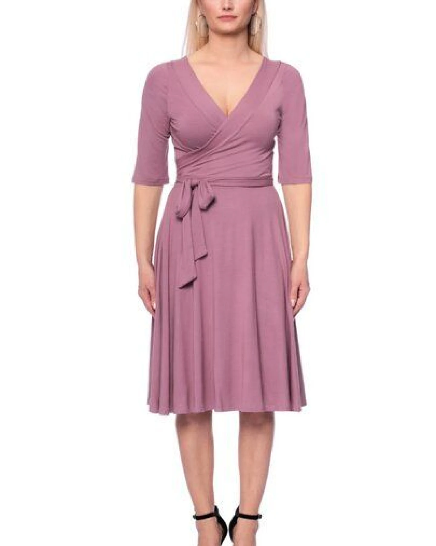 Ingoria AVA wendbares Wickelkleid 3/4 Arm mit schwingendem Rock (Uni) – Ansicht 2