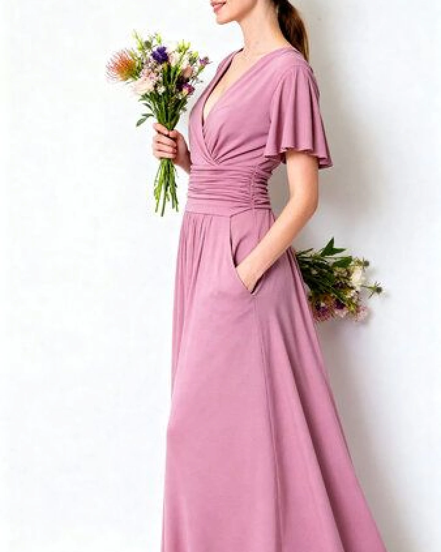 Ingoria PANDORA Maxikleid mit Schmetterlingsärmel (Uni) – Ansicht 2