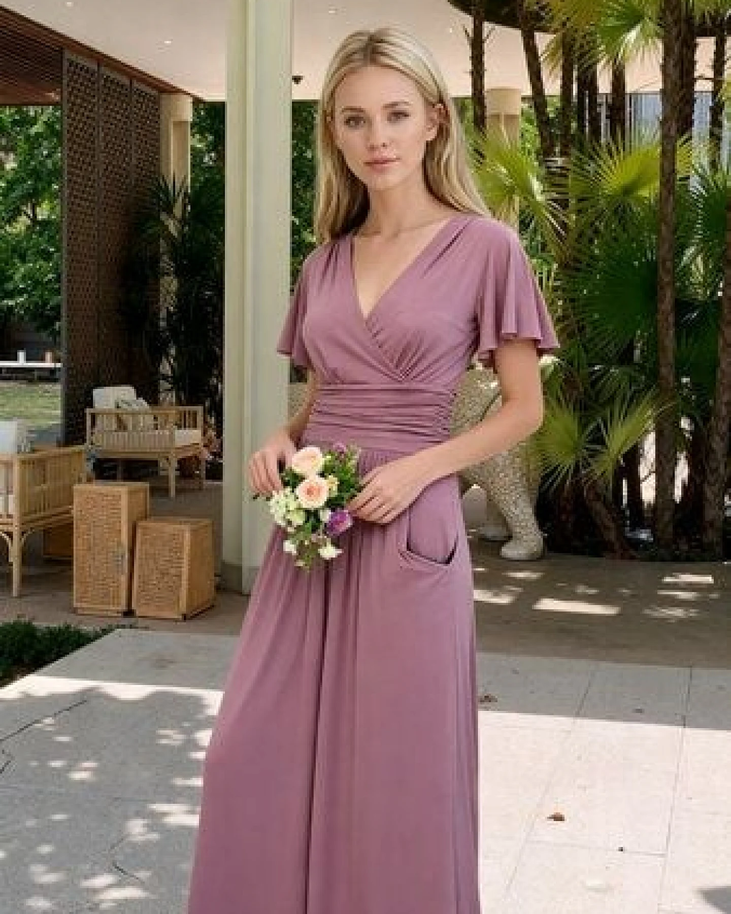 Ingoria PANDORA Maxikleid mit Schmetterlingsärmel (Uni) – Ansicht 4