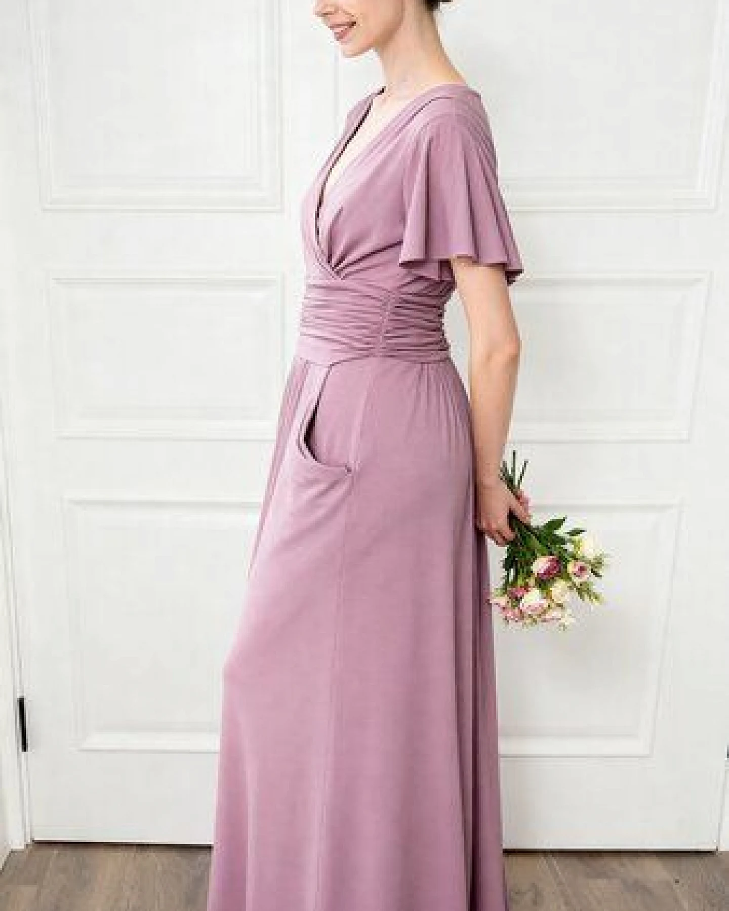 Ingoria PANDORA Maxikleid mit Schmetterlingsärmel (Uni) – Ansicht 2
