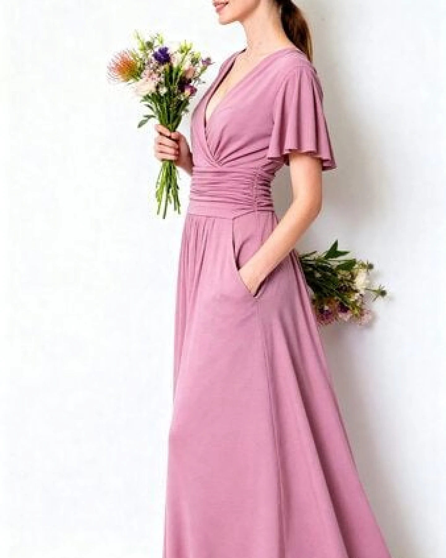 Ingoria PANDORA Maxikleid mit Schmetterlingsärmel (Uni) – Ansicht 3