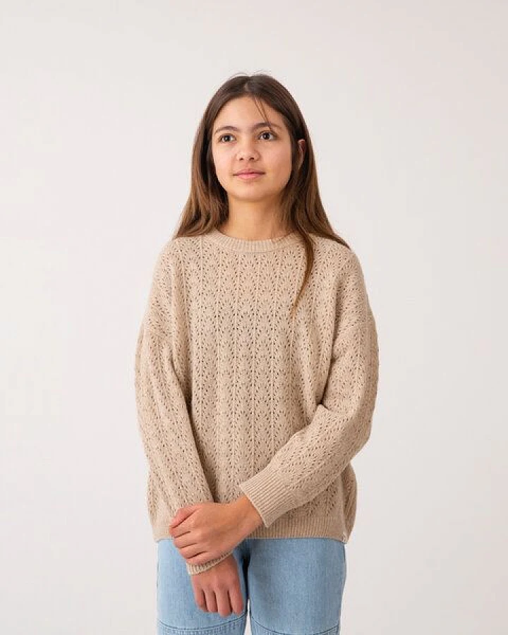 Matona Gestrickter Pullover mit Lochmuster für Kinder aus recycelter Wolle / Lace Sweater