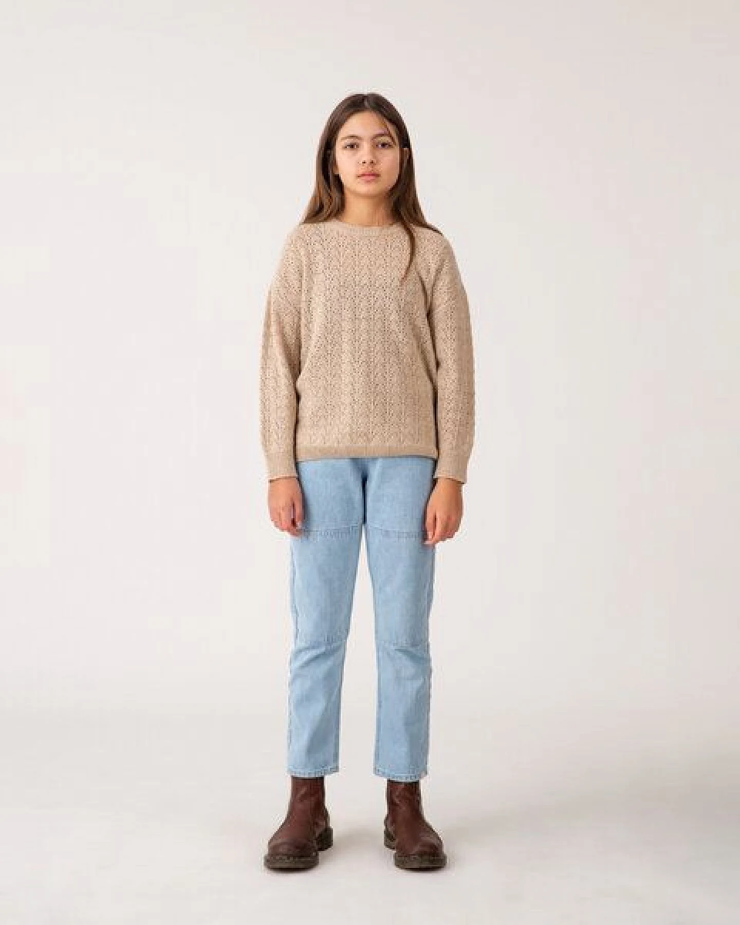 Matona Gestrickter Pullover mit Lochmuster für Kinder aus recycelter Wolle / Lace Sweater – Ansicht 2