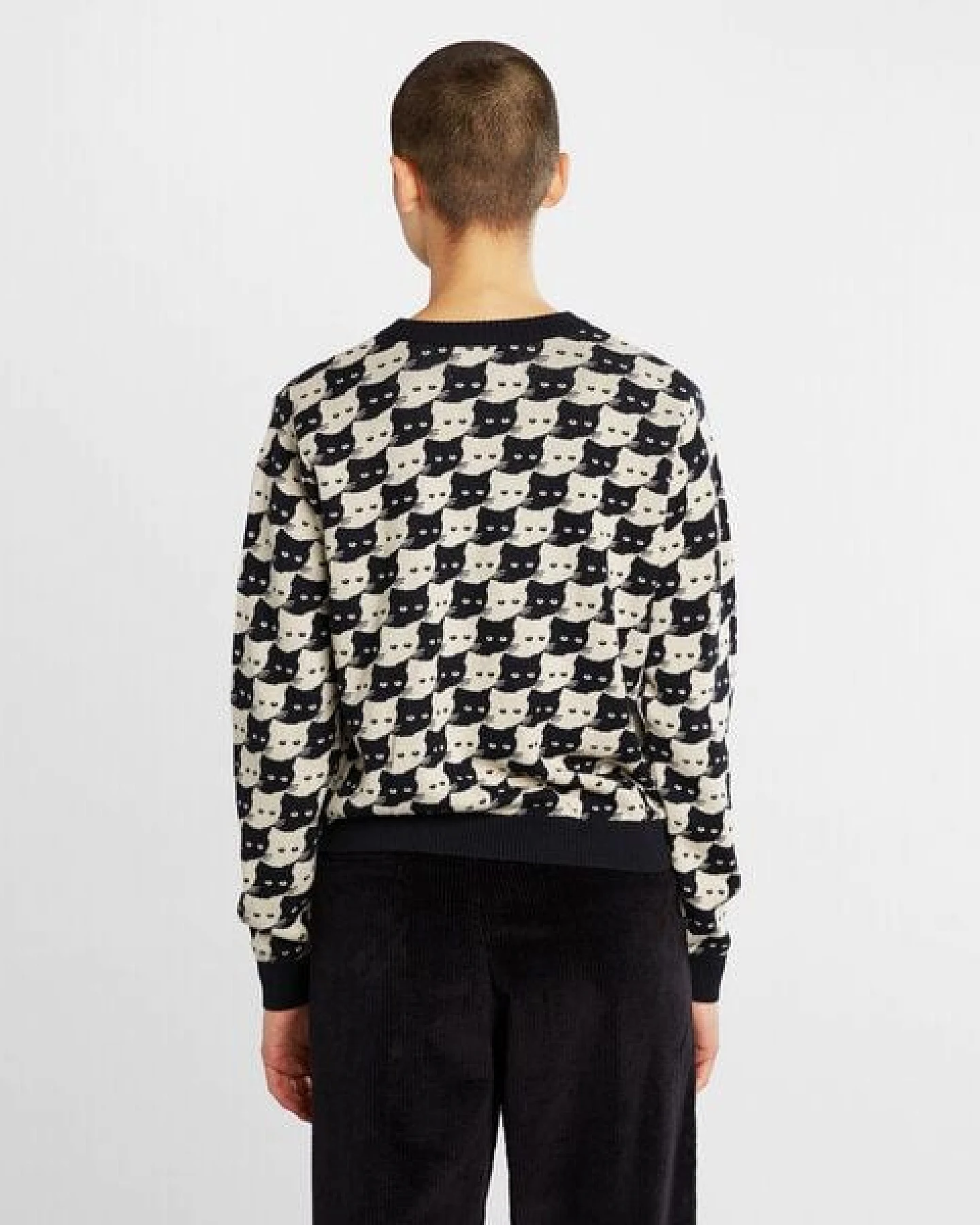 DEDICATED Damen Strickpullover Arendal Cats aus Biobaumwolle - Schwarz Weiß – Ansicht 4