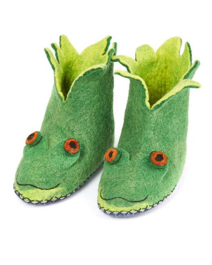 short'n'pietz Filz Hausschuhe Frosch für Kinder handgefilzt aus 100% Schafswolle