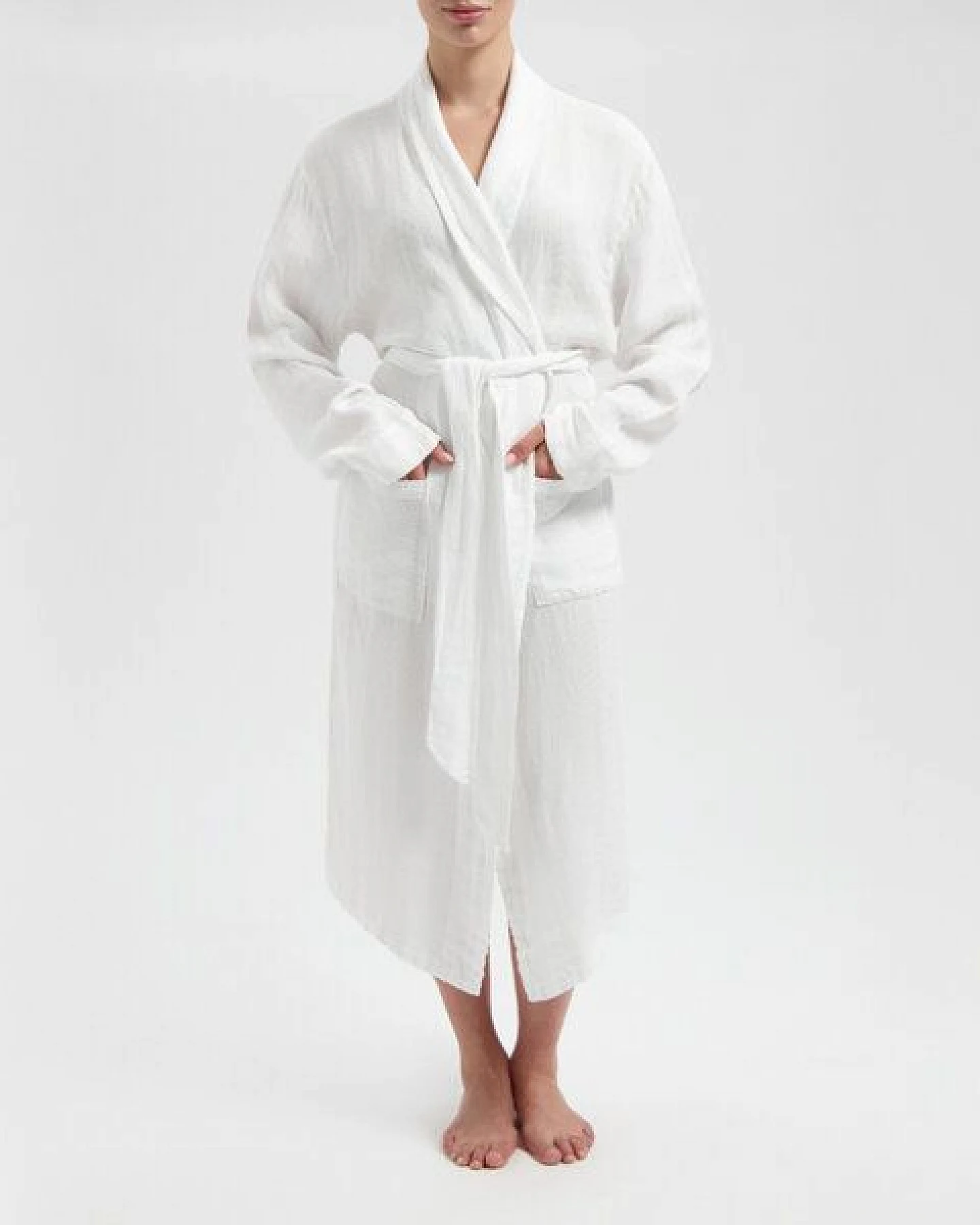 Kimono Bademantel Waffel "Yumeko" aus Gewaschenes Leinen – Ansicht 2