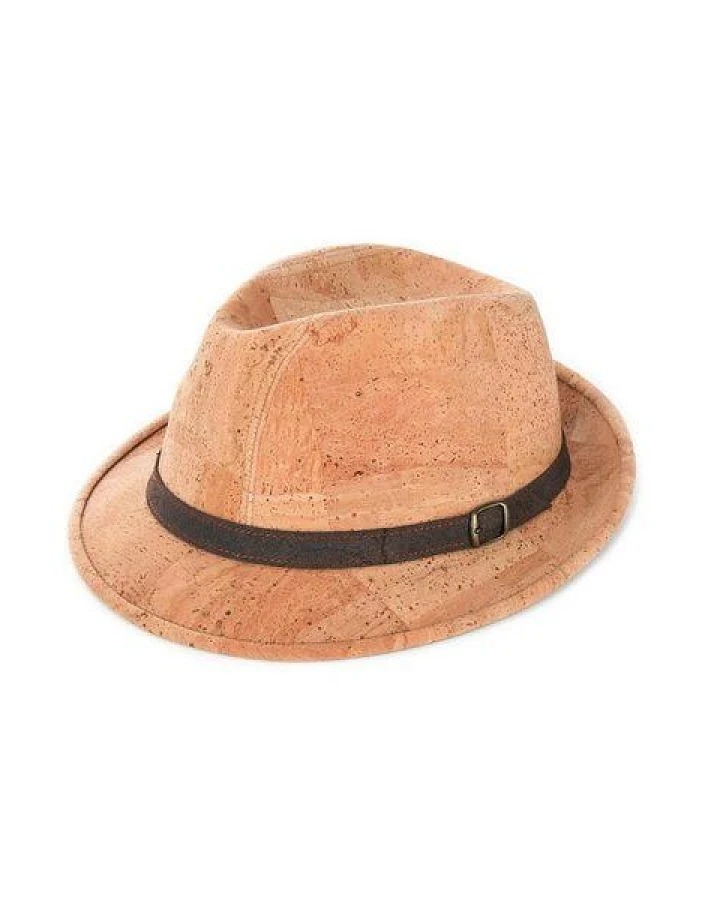 Kork-Deko Trilby Hut aus Korkstoff - beige (Kork Hut "Melone", Fedora-Style)