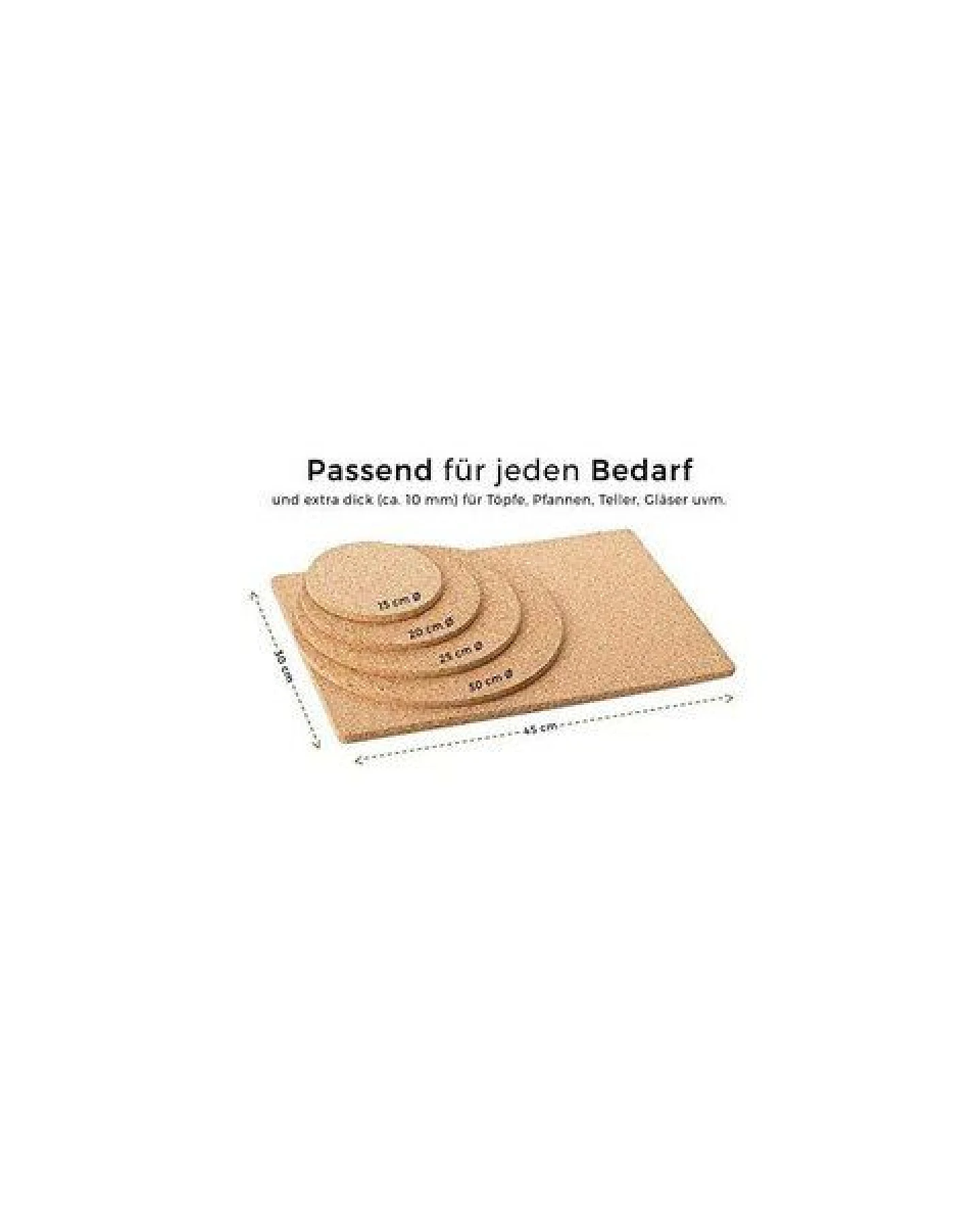 Kork-Deko 7er-Set Untersetzer 15, 20, 25, 30, 45x30 cm - Gläser + Pfannenschutz – Ansicht 2