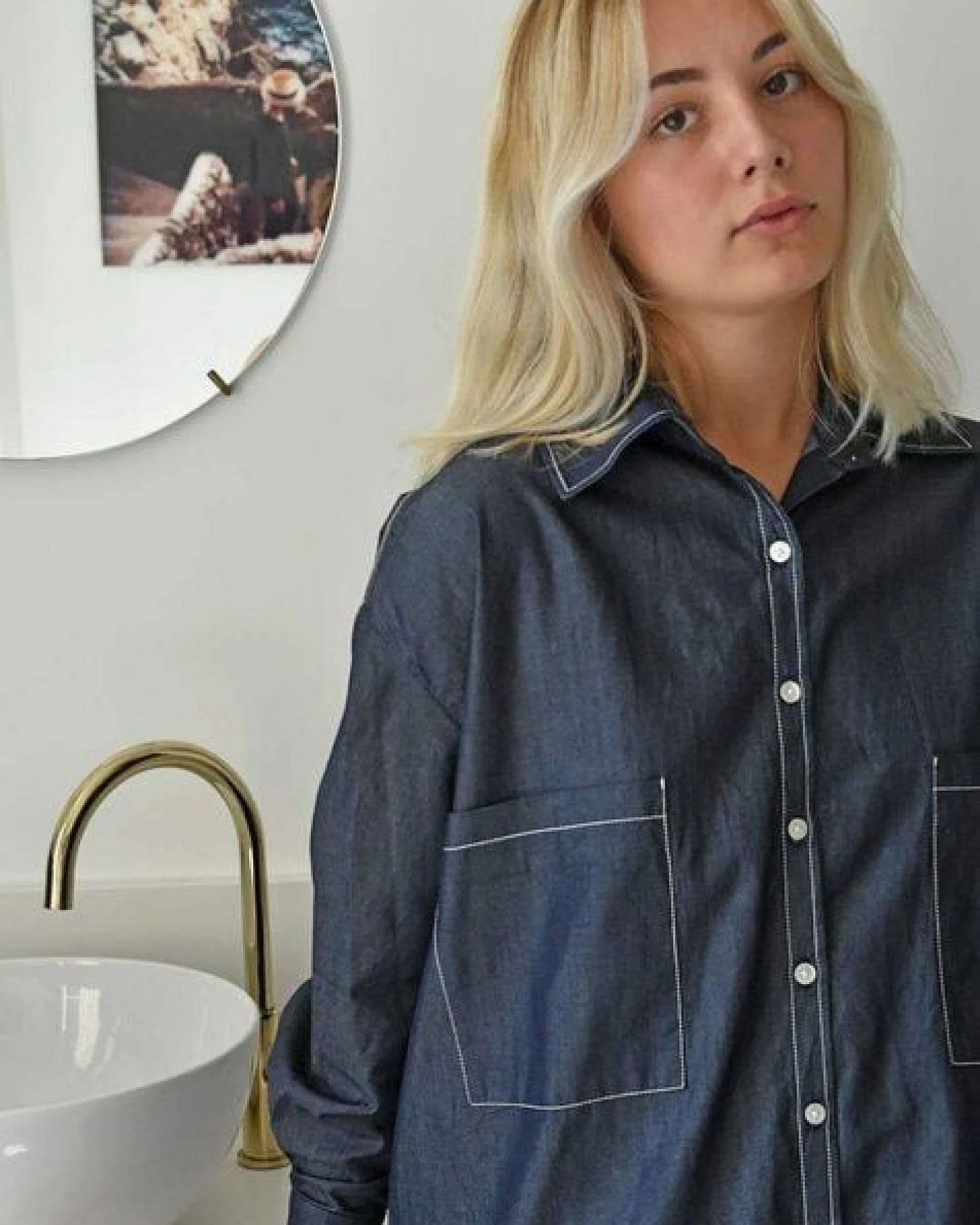 Aatise Hemdblusenkleid Langarm 100% Coton Chambray, Zazum – Ansicht 2