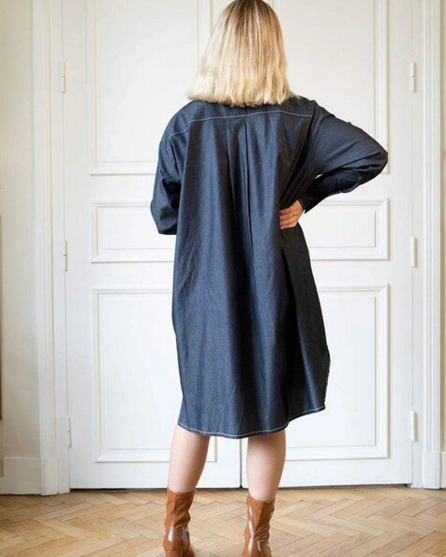 Aatise Hemdblusenkleid Langarm 100% Coton Chambray, Zazum – Ansicht 3