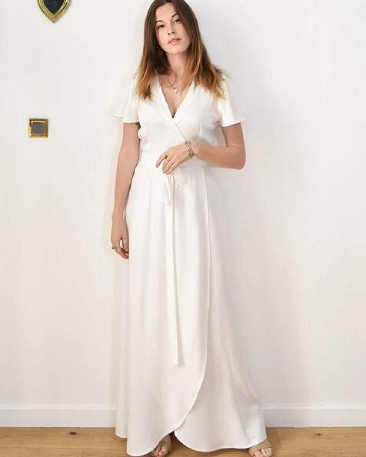 Brautkleid - Wickelkleid mit Schmetterlingsärmel Zermonie weiß Aatise 100% EcoVero