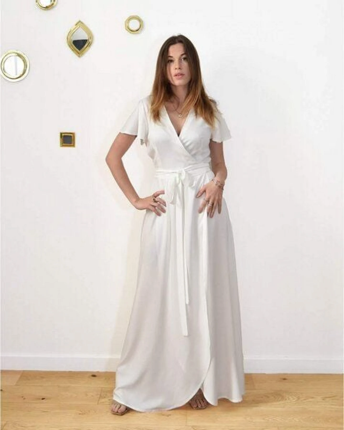 Brautkleid - Wickelkleid mit Schmetterlingsärmel Zermonie weiß Aatise 100% EcoVero – Ansicht 3