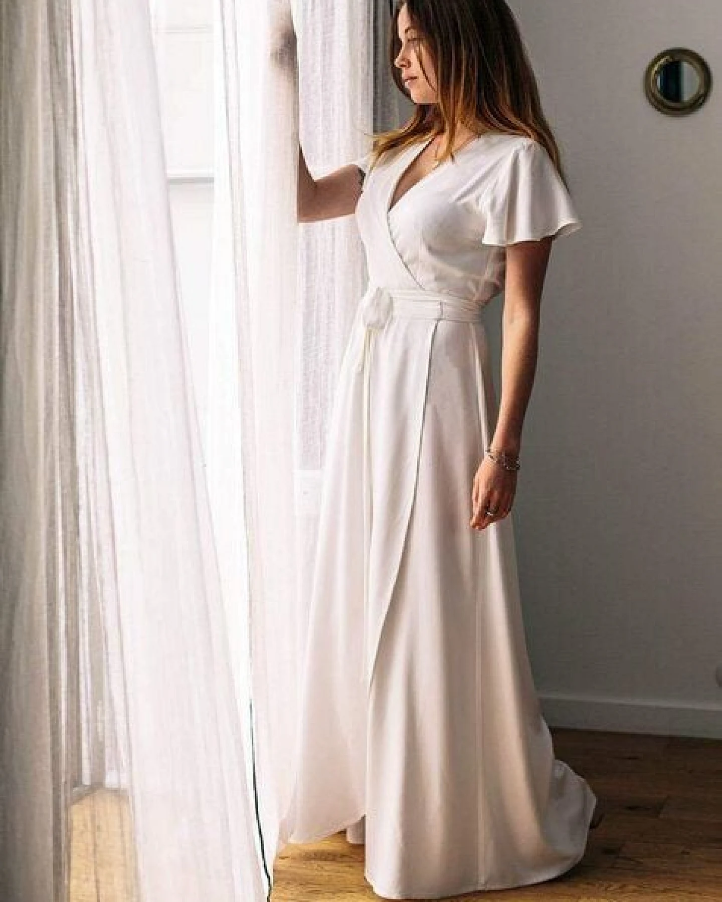 Brautkleid - Wickelkleid mit Schmetterlingsärmel Zermonie weiß Aatise 100% EcoVero – Ansicht 3