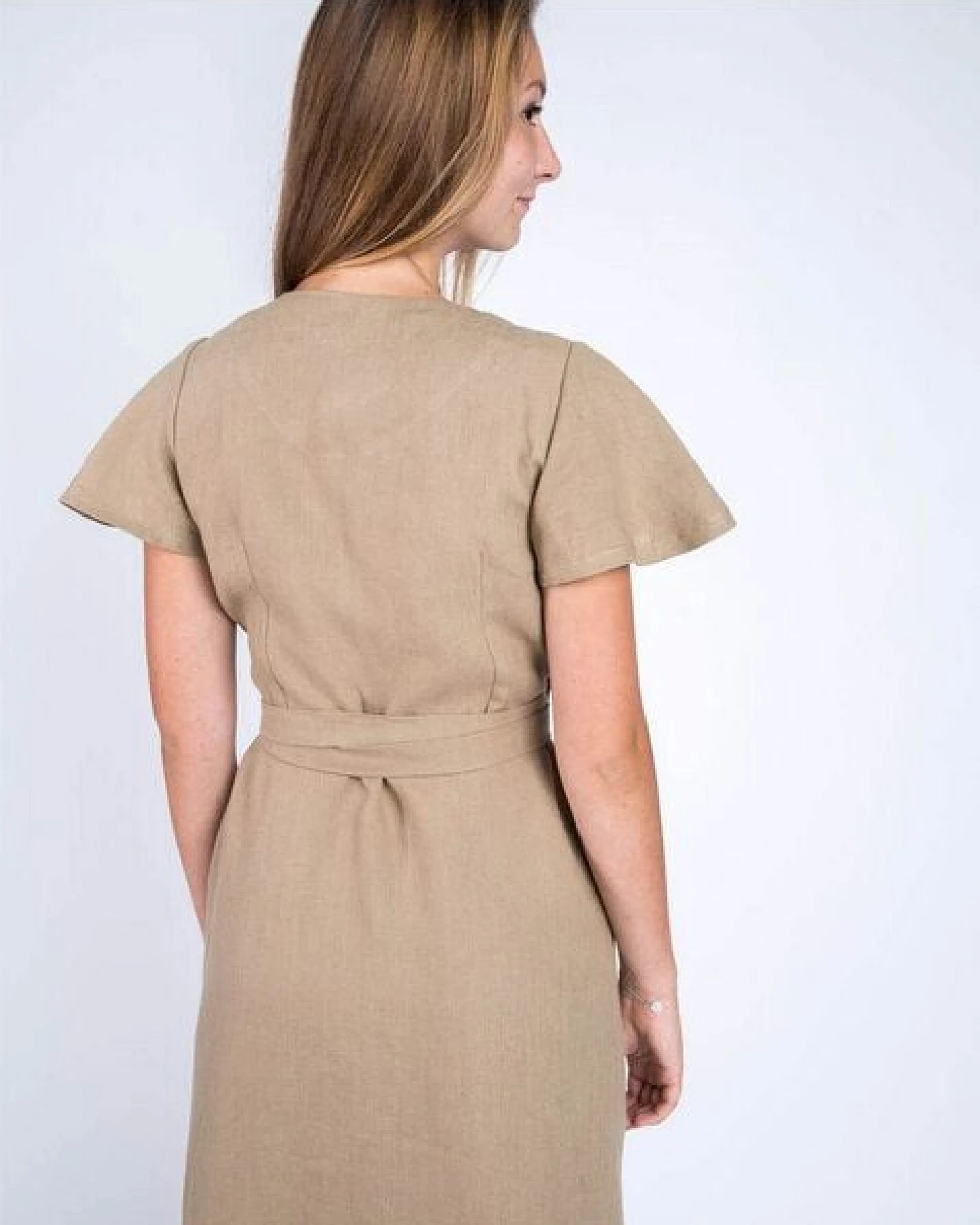 Aatise 100% Leinen-Wickelkleid mit Schmetterlingsärmeln Zargot – Ansicht 3