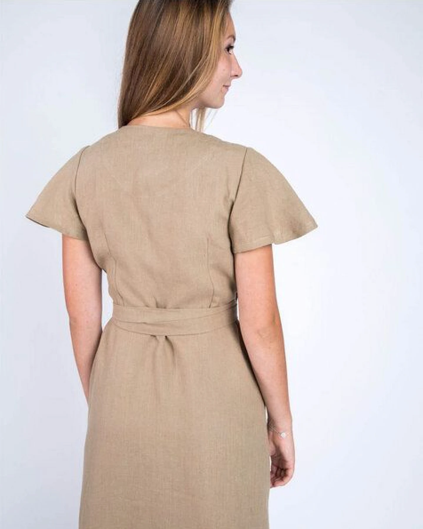 Aatise 100% Leinen-Wickelkleid mit Schmetterlingsärmeln Zargot – Ansicht 3