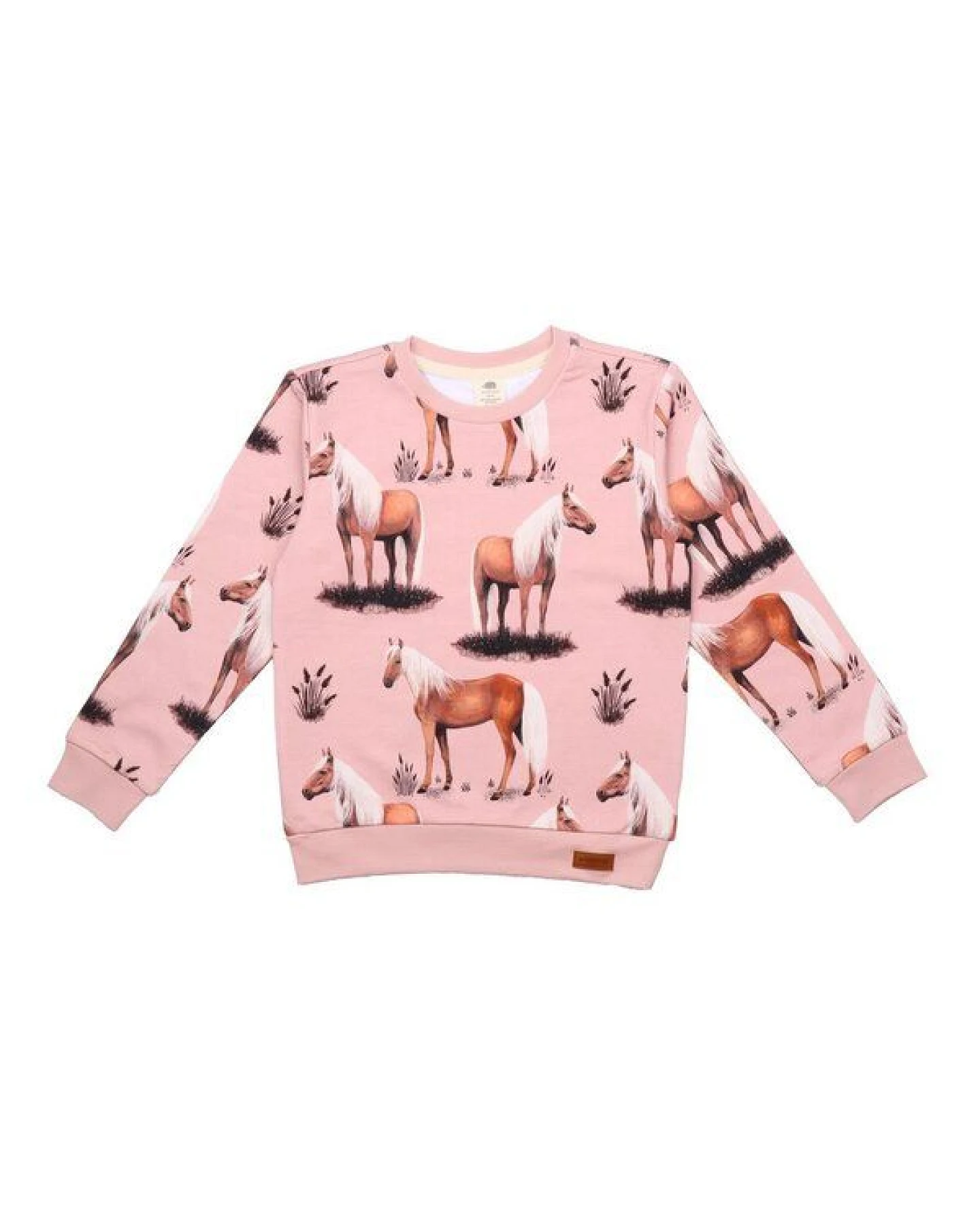 Baby Sweatshirt GOTS zertifiziert, 95% Bio-Baumwolle, rosa, Pferde-Muster, weich & bequem, Langarm – Walkiddy – Ansicht 2