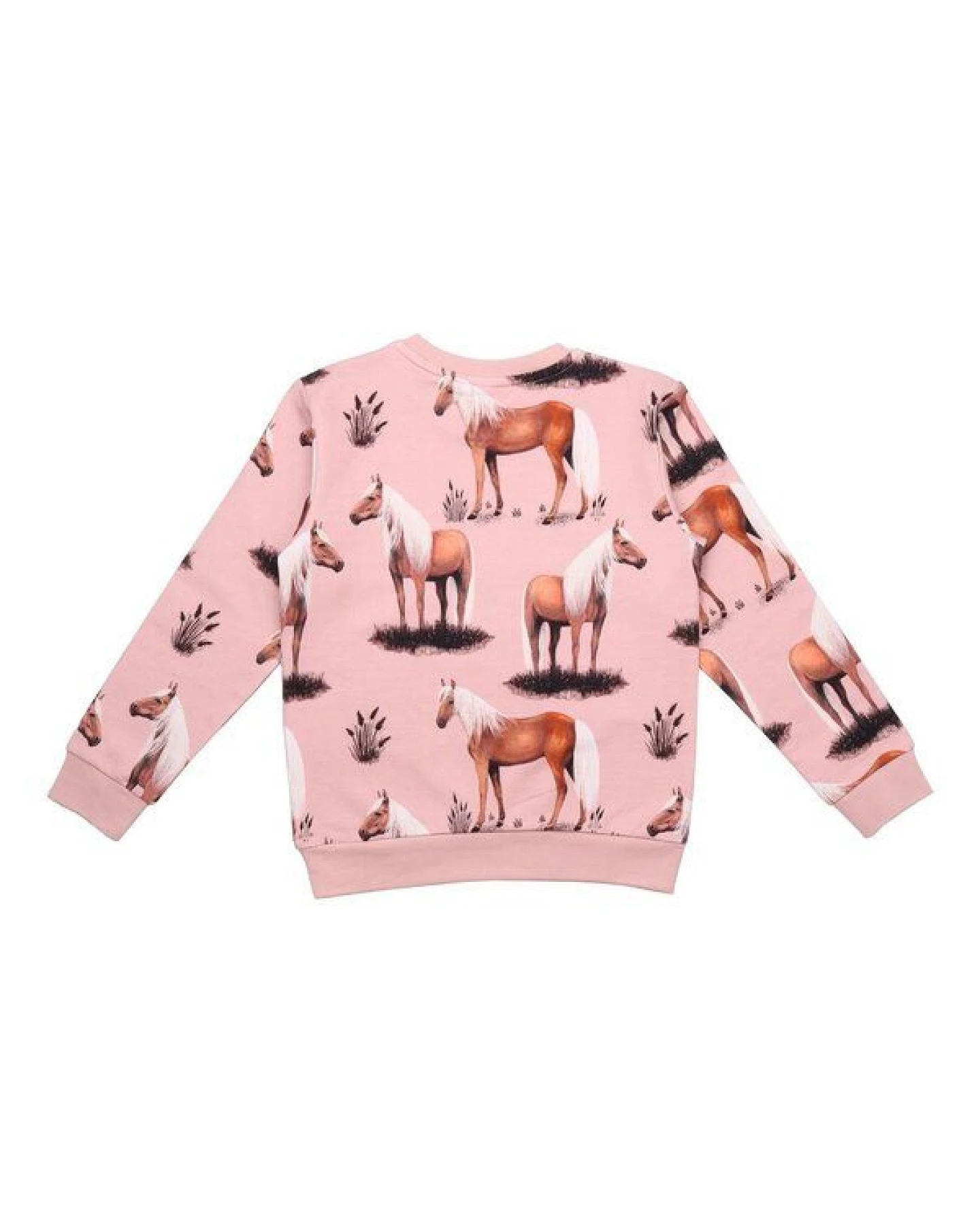 Baby Sweatshirt GOTS zertifiziert, 95% Bio-Baumwolle, rosa, Pferde-Muster, weich & bequem, Langarm – Walkiddy – Ansicht 3