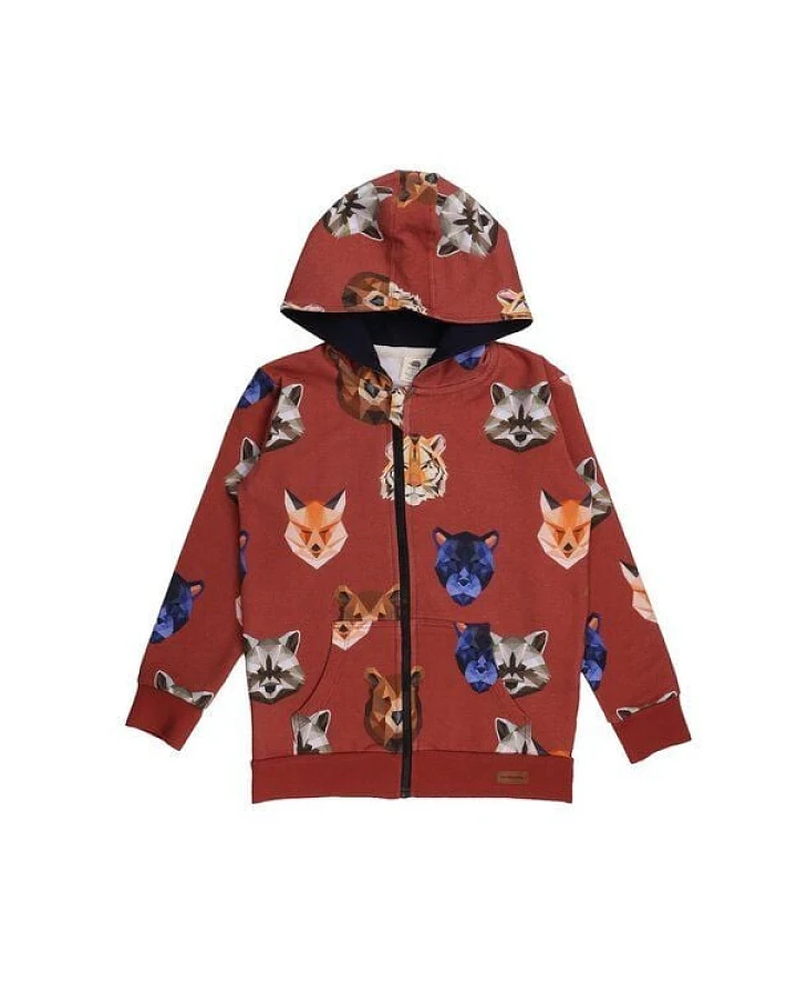 Kapuzenjacke für Baby/Kleinkind, Bio-Baumwolle, Reflection Animals Rot, Walkiddy