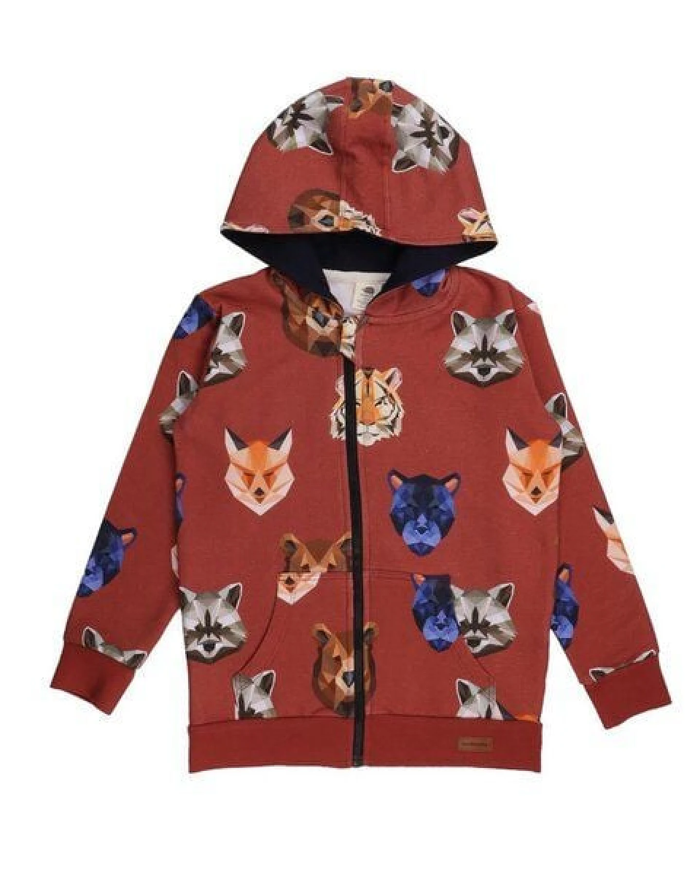 Kapuzenjacke für Baby/Kleinkind, Bio-Baumwolle, Reflection Animals Rot, Walkiddy – Ansicht 2