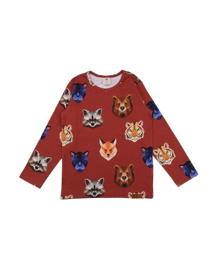 Baby Langarmshirt GOTS zertifiziert – Bio-Baumwolle, Rot mit Tiermotiven, weich & bequem