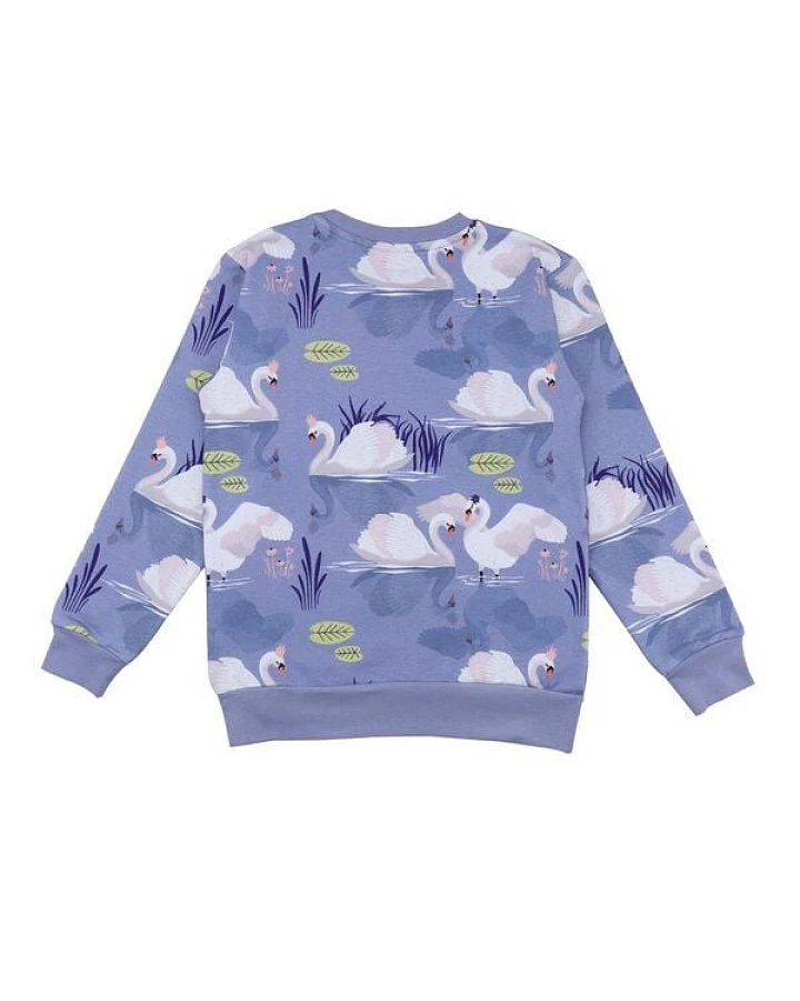 Baby Sweatshirt GOTS zertifiziert Bio-Baumwolle, Lila, Schwan-Muster, Walkiddy