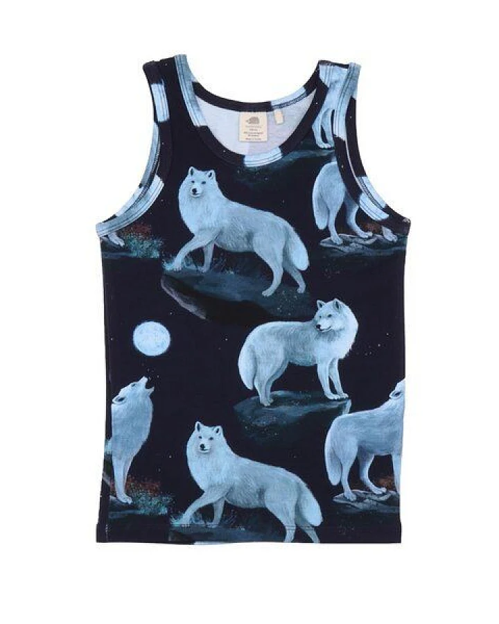 Kinder Unterhemd Bio-Baumwolle dunkelblau Singing Wolves Walkiddy, GOTS-zertifiziert, weich, vegan, fair produziert, ideales Basic unter Pullover und Schlafanzug