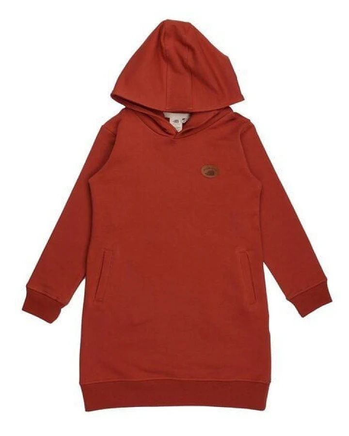 Babykleid mit Kapuze GOTS-zertifiziert aus Bio-Baumwolle, pastellrot, langarm – Walkiddy, weich & hautfreundlich für jeden Tag