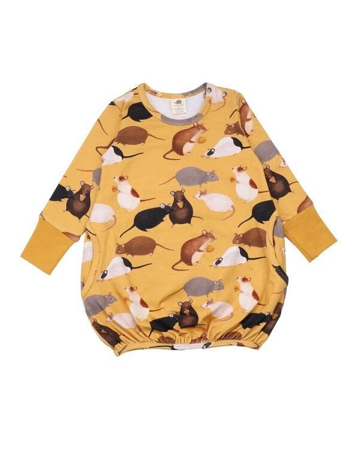 Baby Kleid Gelb „Playful Mouses“ aus GOTS-zertifizierter Bio-Baumwolle – Walkiddy