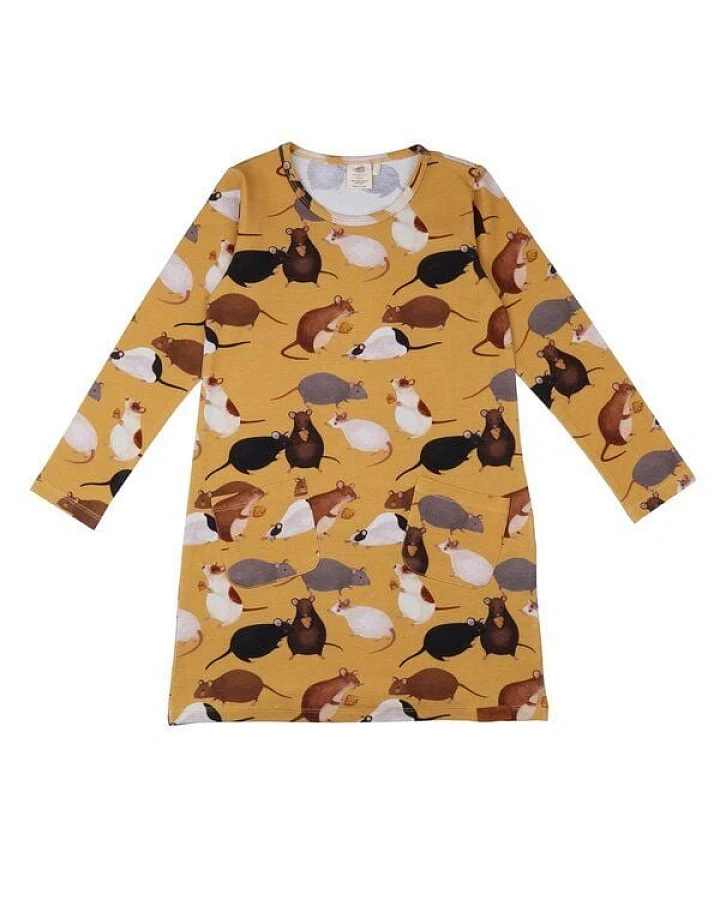 Kleid Gelb Bio Baumwolle Tunika - Walkiddy Spielmäuse, GOTS-zertifiziert, nachhaltig, allergikerfreundlich, umweltbewusst, kindgerecht, stilvoll, bequem.