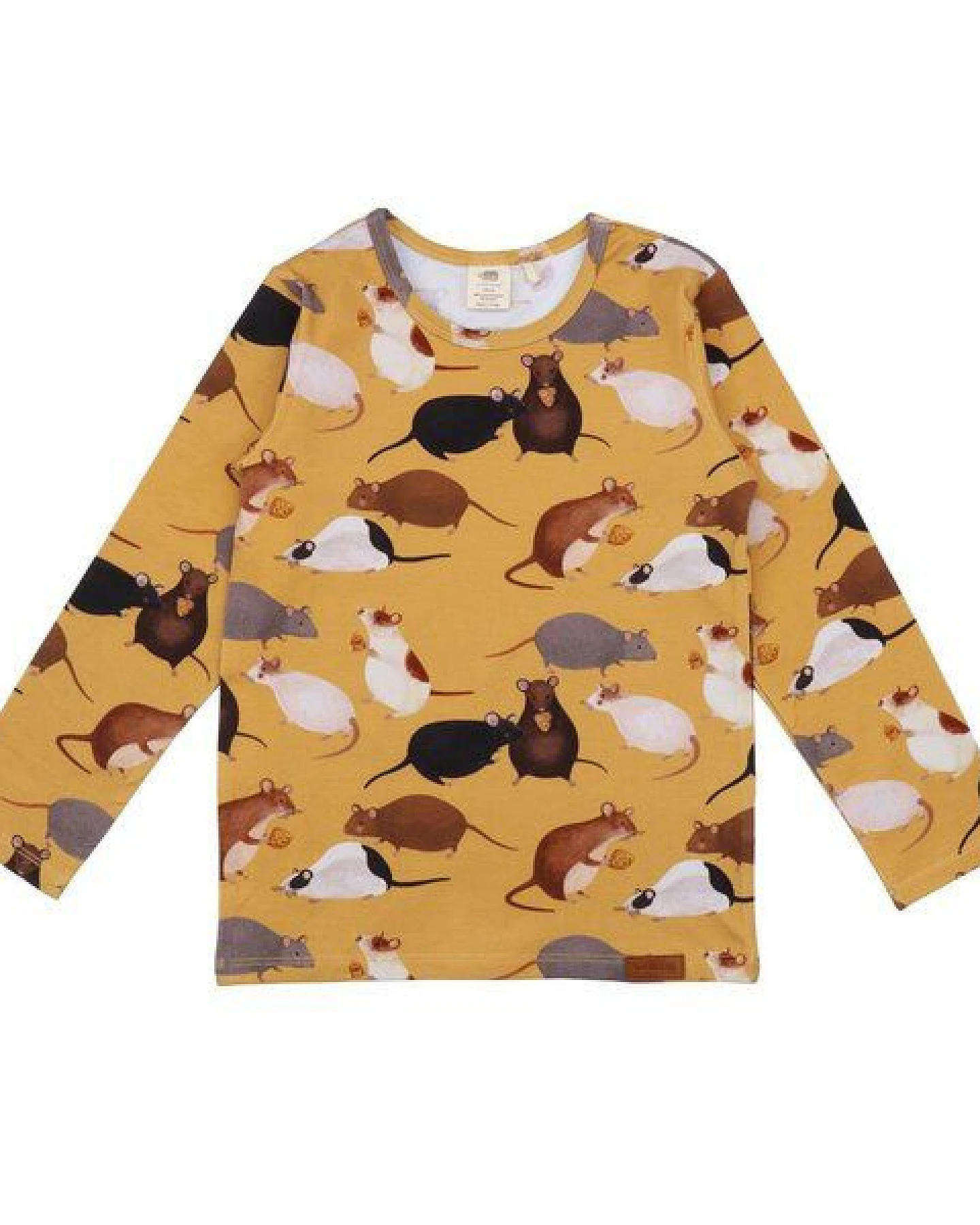 Kinder Langarmshirt GOTS zertifiziert Bio-Baumwolle, Senfgelb, Mäuse-Muster, Walkiddy – Ansicht 2