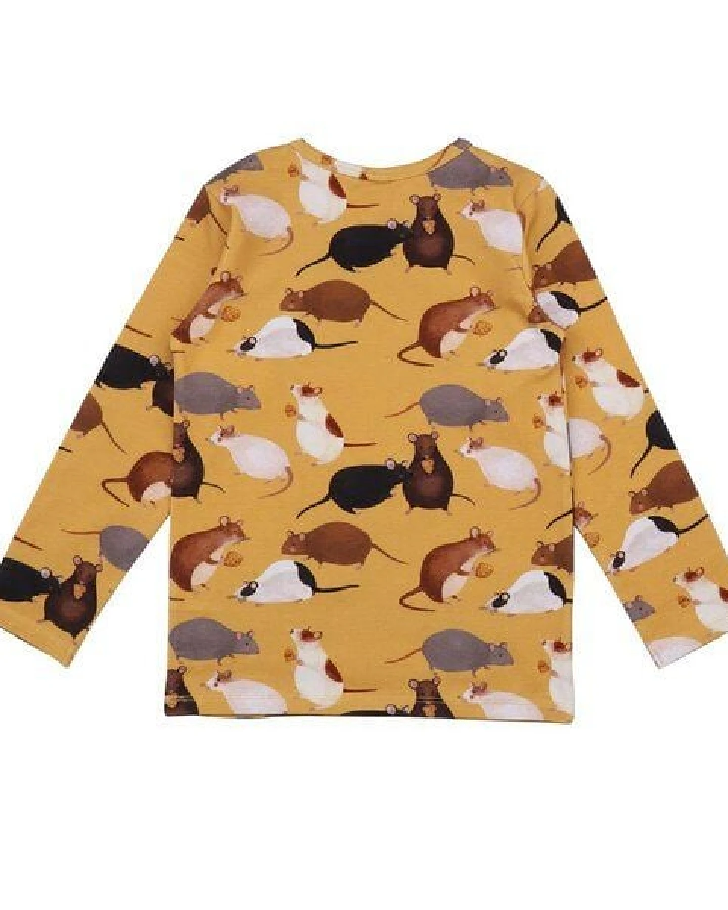 Kinder Langarmshirt GOTS zertifiziert Bio-Baumwolle, Senfgelb, Mäuse-Muster, Walkiddy – Ansicht 3