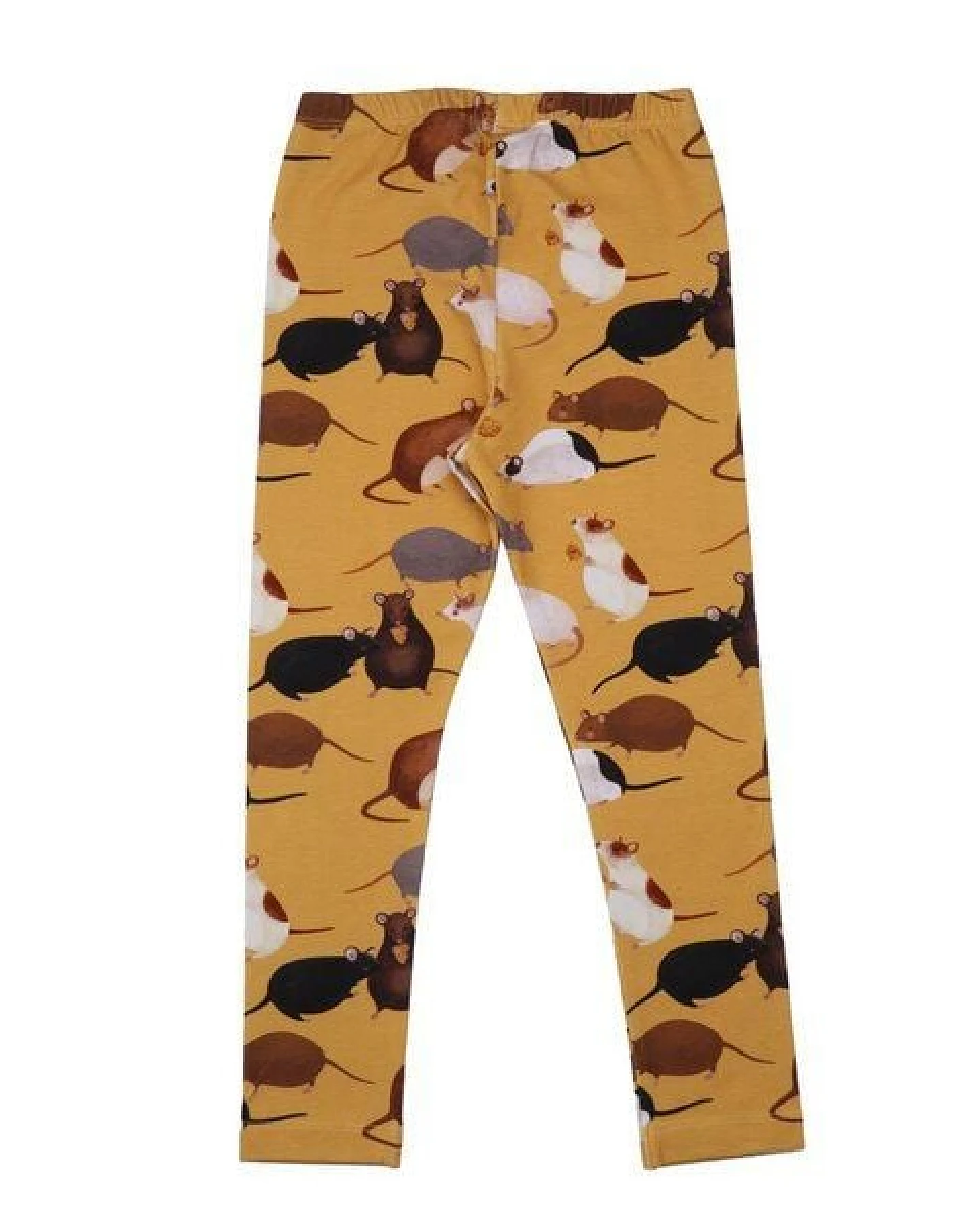 Kinder Leggings GOTS zertifiziert, senfgelb, „Playful Mouses“ Allover, Bio-Baumwolle, weich – Walkiddy – Ansicht 3