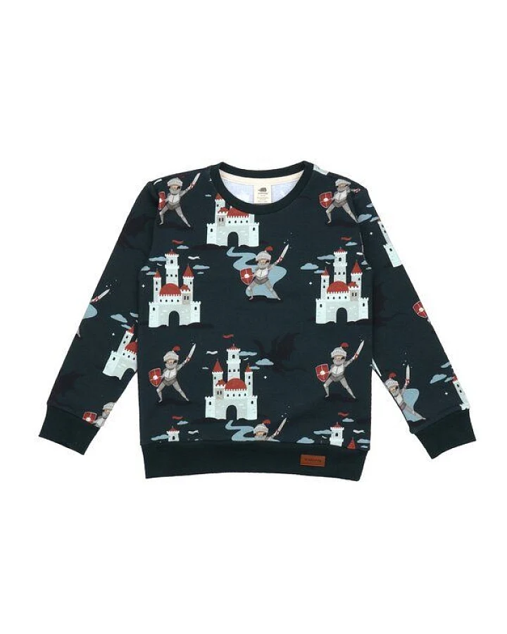 Baby Sweatshirt GOTS zertifiziert Bio-Baumwolle mit Elasthan, Dunkelgrün, Burg-Muster, Walkiddy