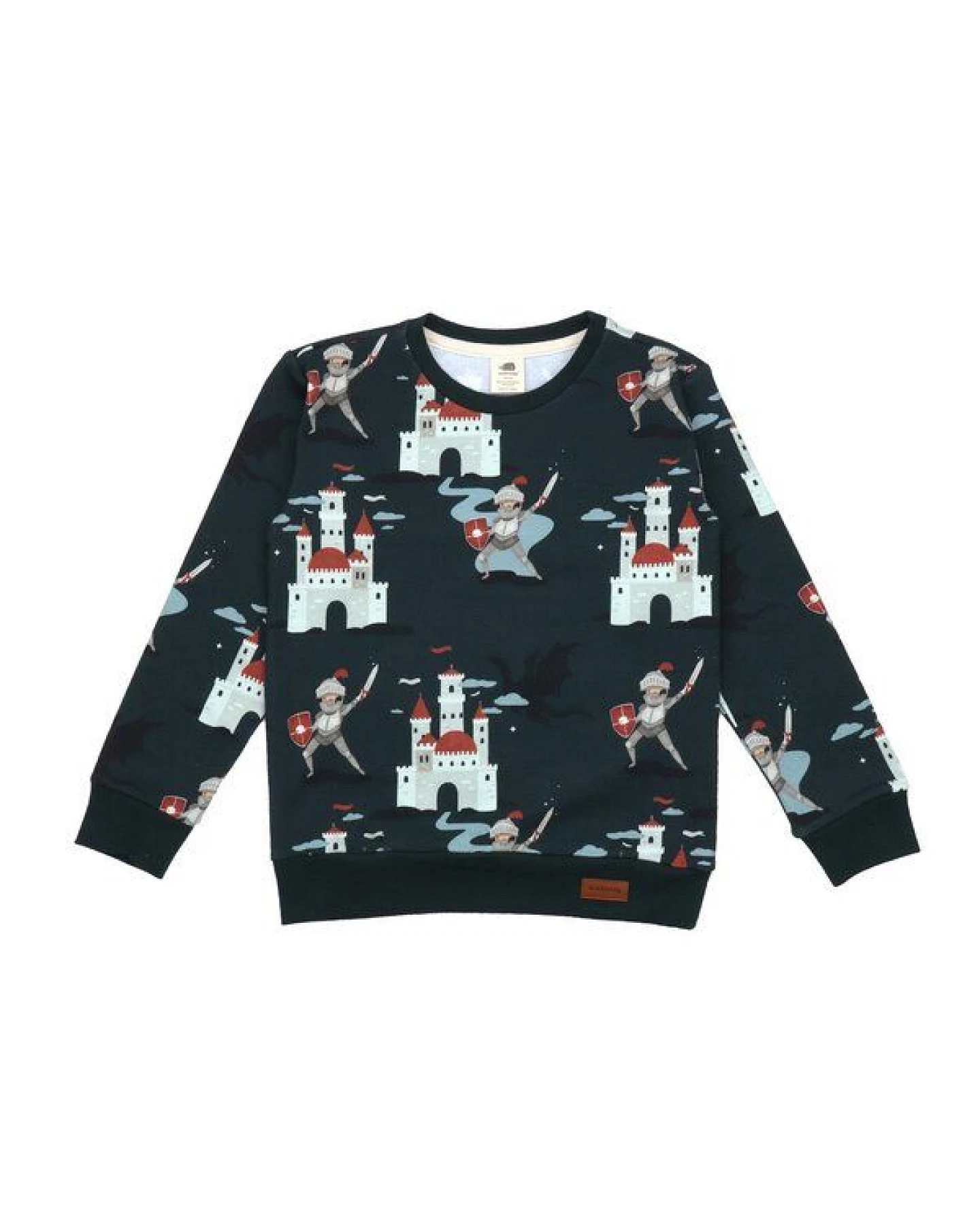 Baby Sweatshirt GOTS zertifiziert Bio-Baumwolle mit Elasthan, Dunkelgrün, Burg-Muster, Walkiddy – Ansicht 2