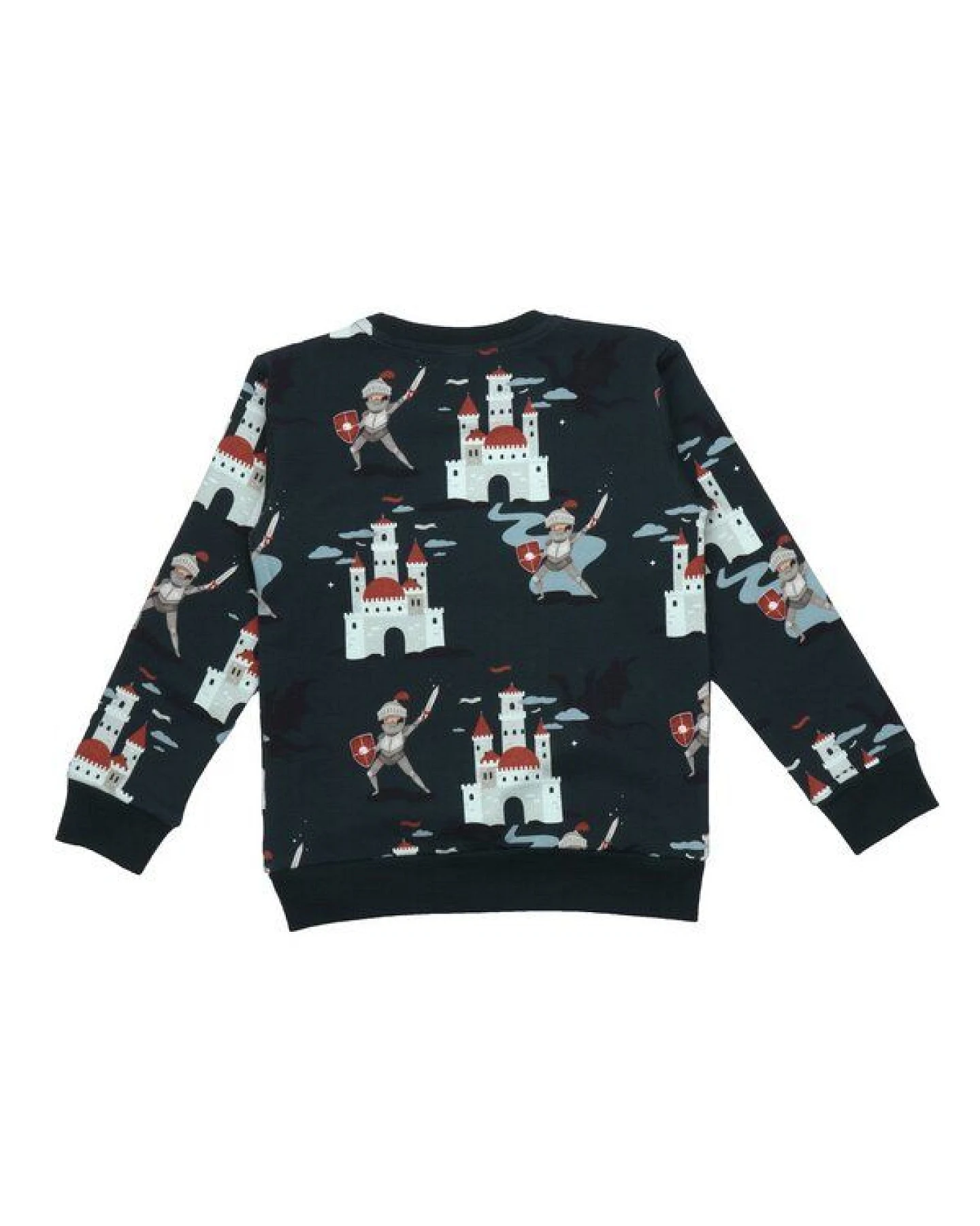Baby Sweatshirt GOTS zertifiziert Bio-Baumwolle mit Elasthan, Dunkelgrün, Burg-Muster, Walkiddy – Ansicht 3