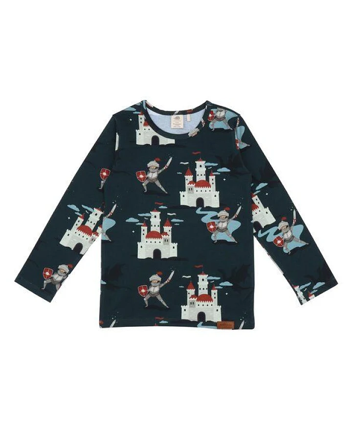 Kinder Langarmshirt GOTS zertifiziert, Bio-Baumwolle, dunkelgrün, Tiermuster, weich & elastisch – Walkiddy