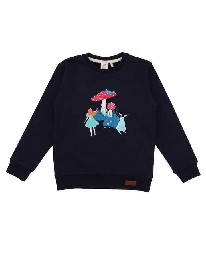 Baby Sweatshirt GOTS zertifiziert, Bio-Baumwolle, dunkelblau, „Wonderland“, Frontmotiv, weich & bequem – Walkiddy