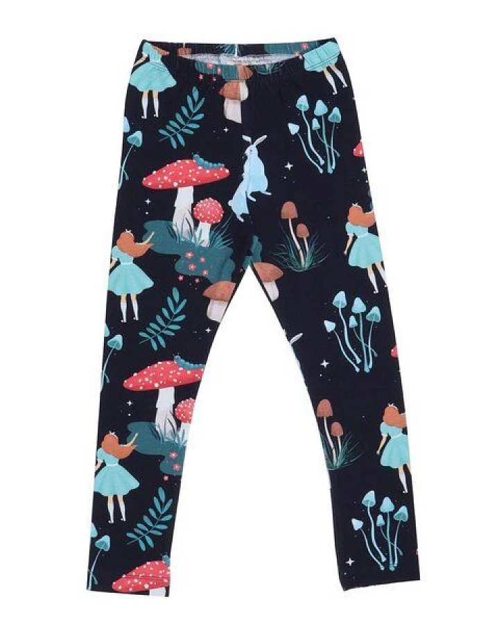 Kinder Leggings GOTS-zertifiziert aus Bio-Baumwolle, elastisch, dunkel mit buntem Print – Walkiddy, weicher Komfortbund, alltagstauglich