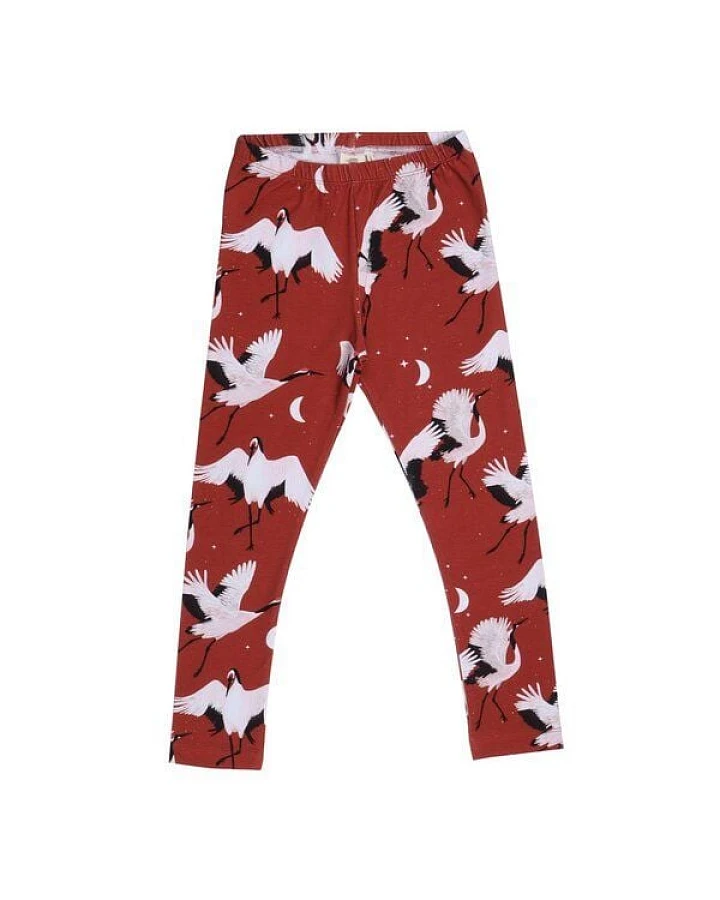 Kinder Leggings GOTS-zertifiziert aus Bio-Baumwolle rot mit Kranich-Motiv – Walkiddy