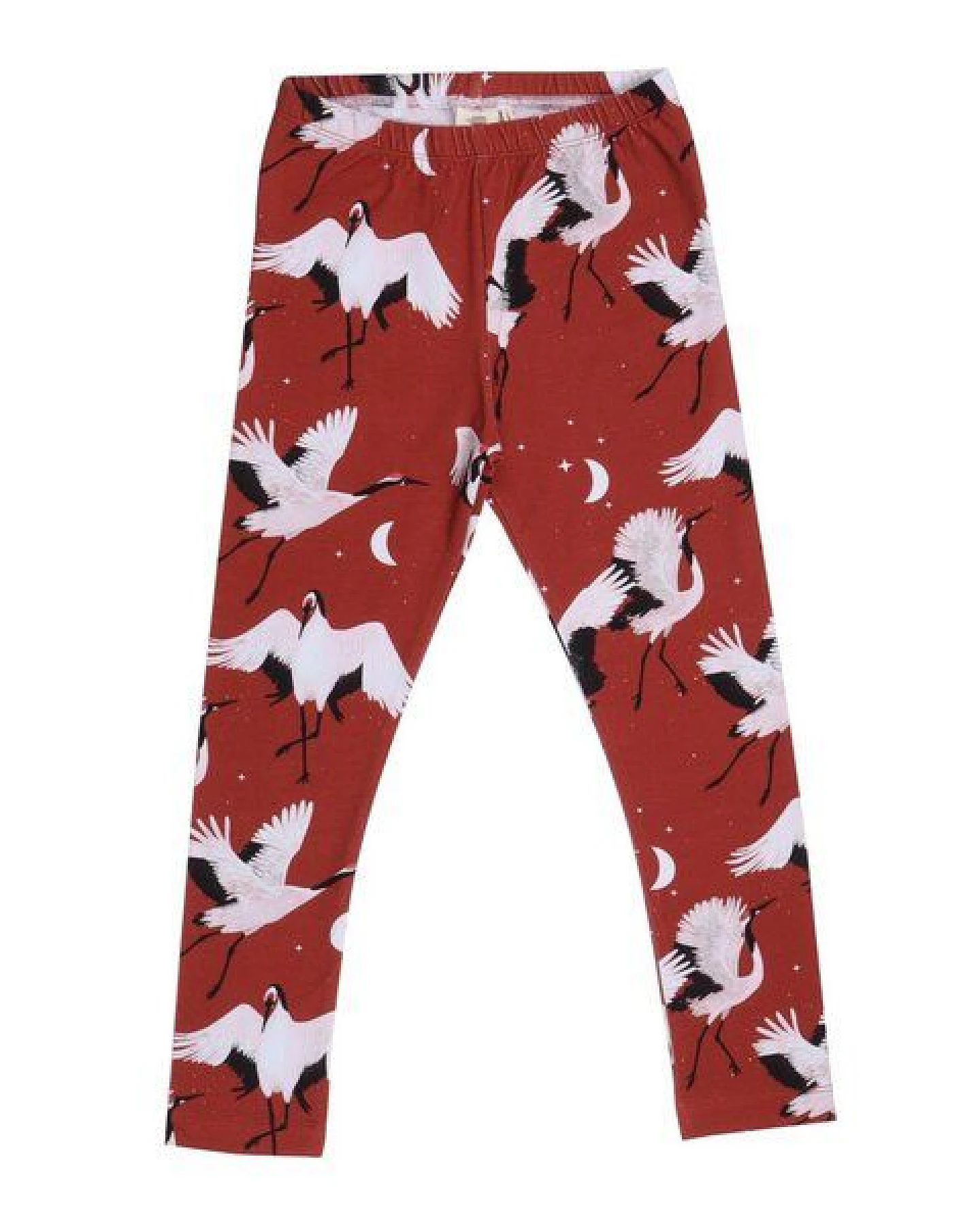 Kinder Leggings GOTS-zertifiziert aus Bio-Baumwolle rot mit Kranich-Motiv – Walkiddy – Ansicht 2