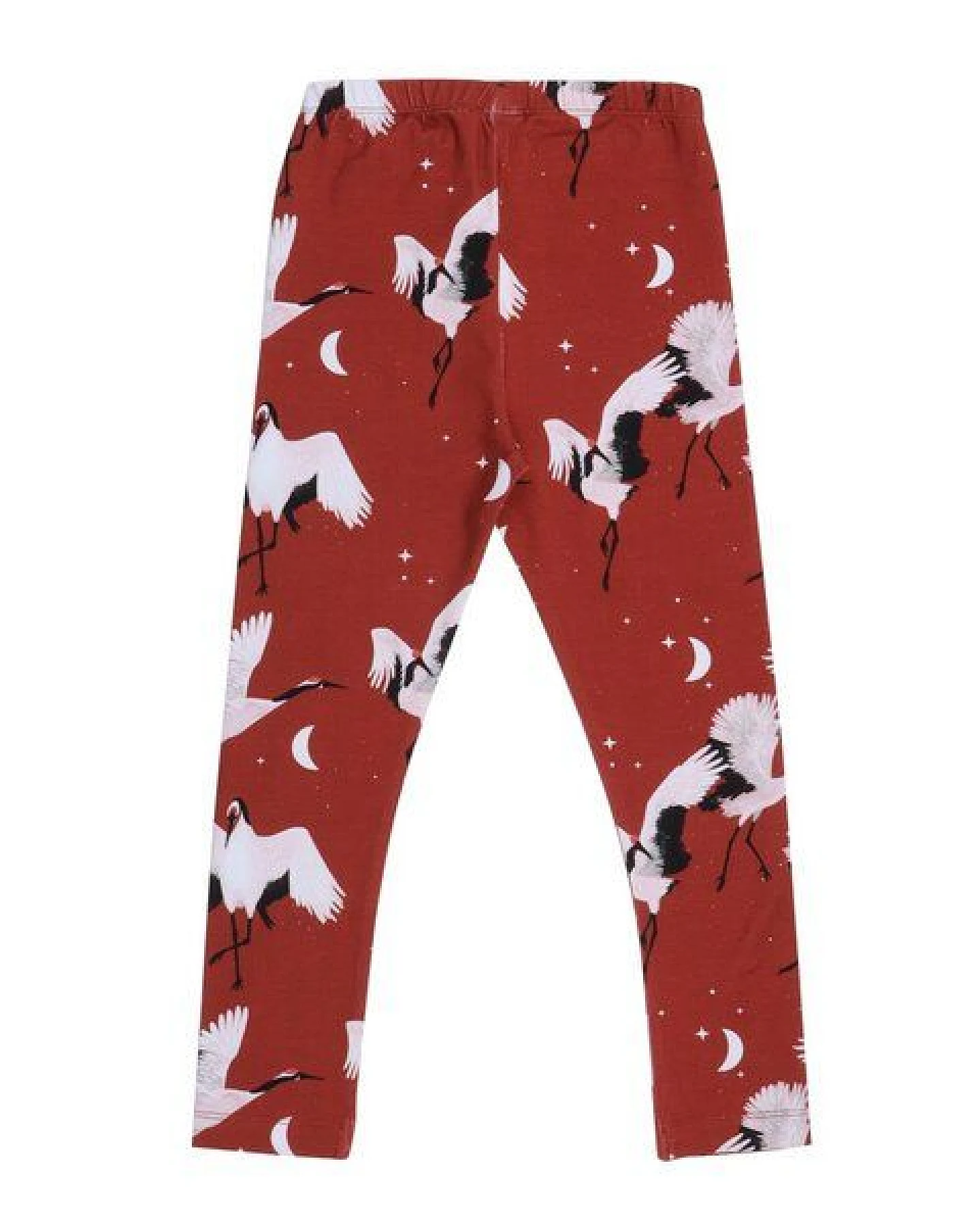 Kinder Leggings GOTS-zertifiziert aus Bio-Baumwolle rot mit Kranich-Motiv – Walkiddy – Ansicht 3