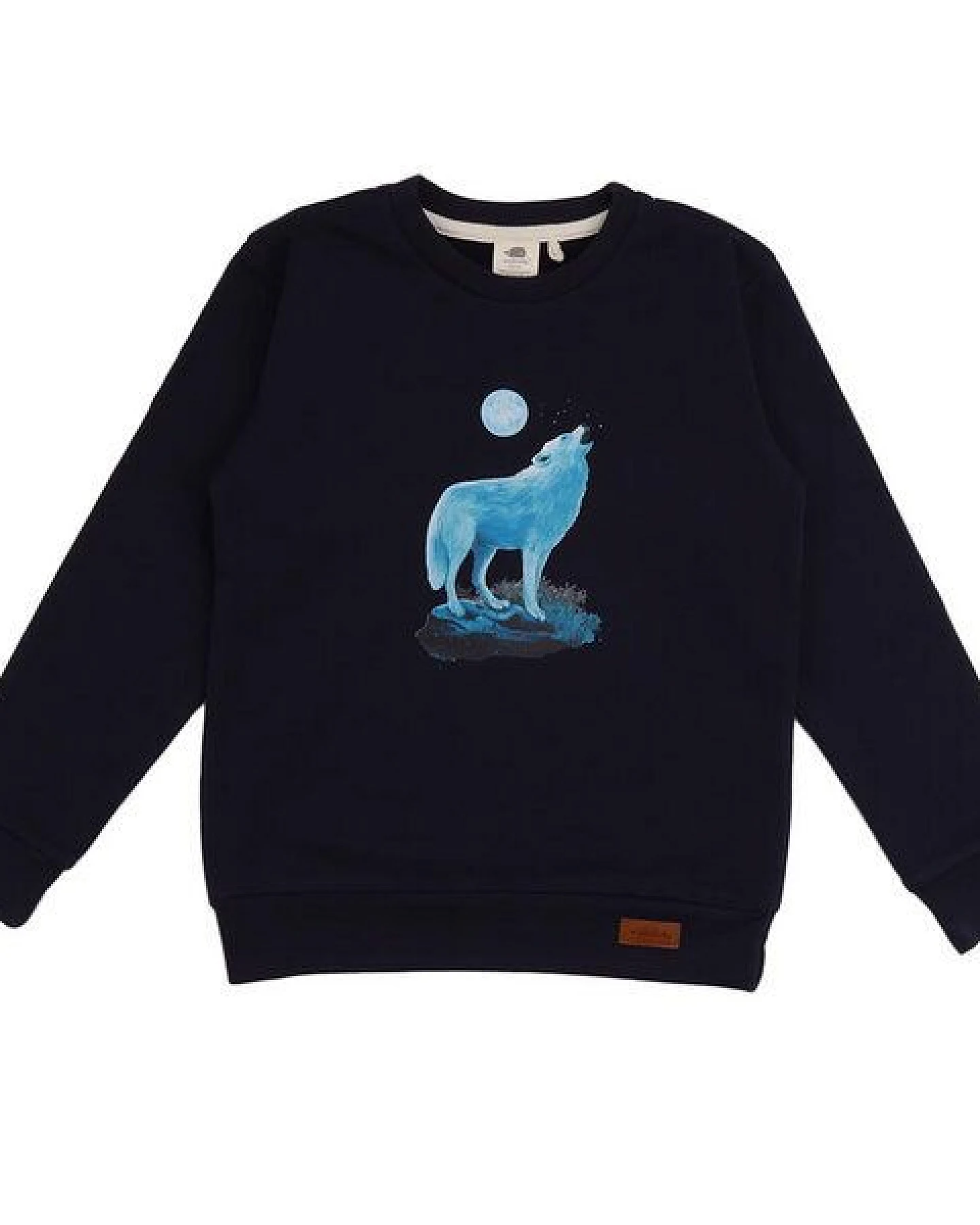Baby Sweatshirt GOTS zertifiziert – 95% Bio-Baumwolle, Dunkelblau mit Wolfmotiv, weich & bequem, wärmend – Ansicht 2