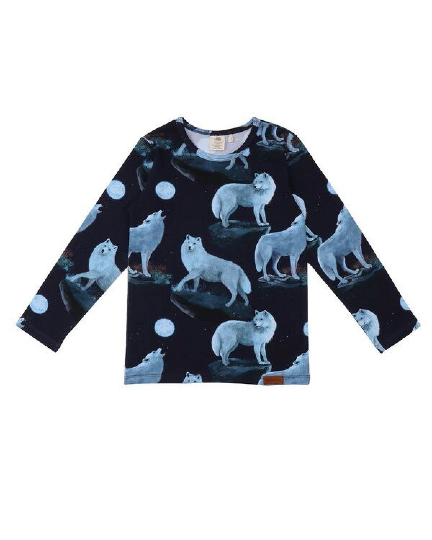 Kinder Langarmshirt GOTS zertifiziert Bio-Baumwolle, Dunkelblau, Wolfs-Muster, Walkiddy – Ansicht 2