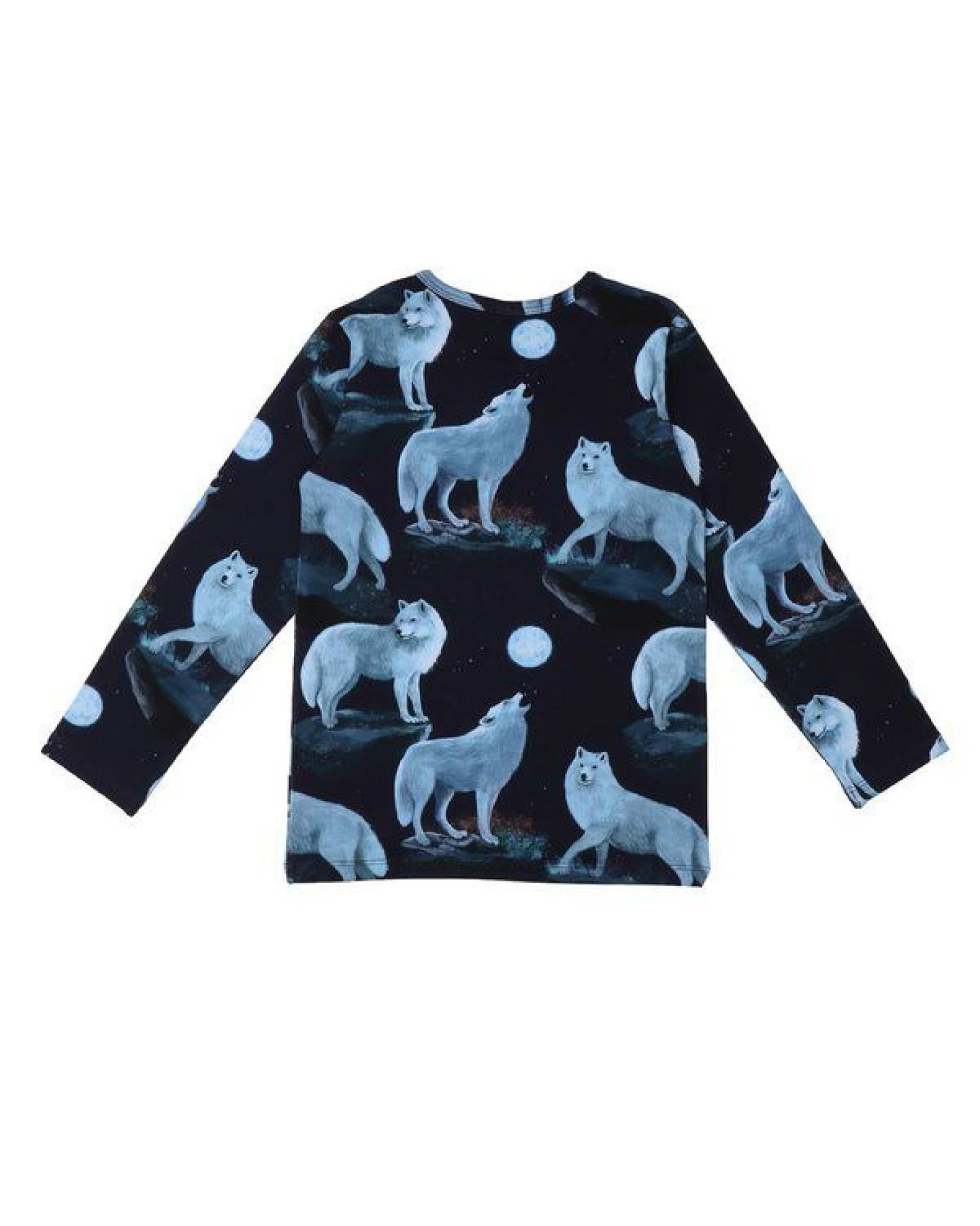 Kinder Langarmshirt GOTS zertifiziert Bio-Baumwolle, Dunkelblau, Wolfs-Muster, Walkiddy – Ansicht 3