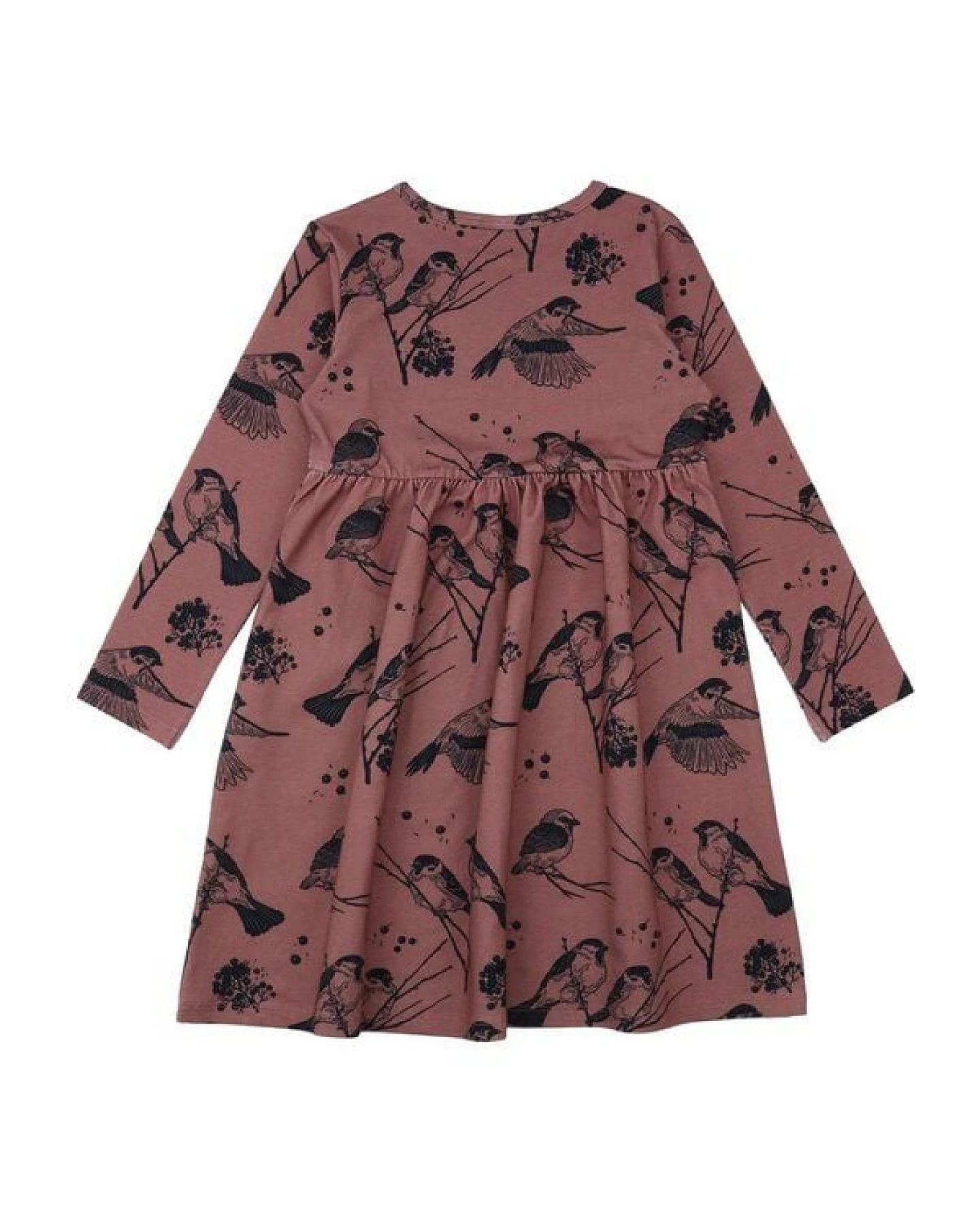 Baby Langarmkleid GOTS zertifiziert, Bio-Baumwolle, rosé, „Sparrow Friends“, Vogel-Muster, weich – Walkiddy – Ansicht 3