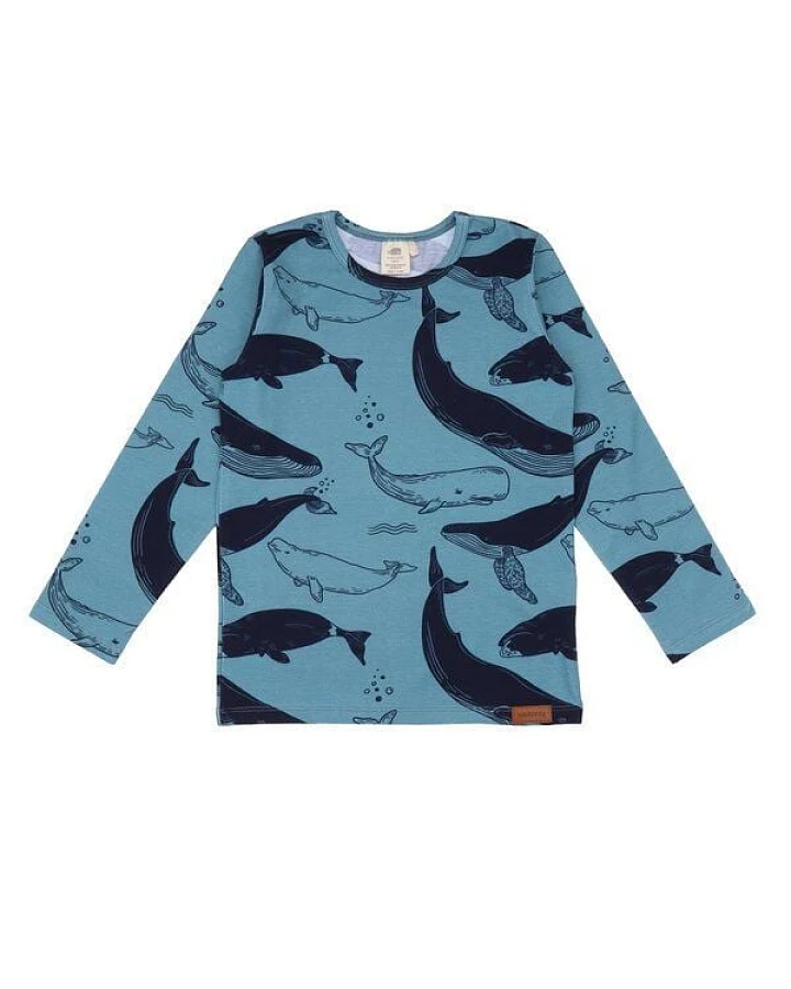 Baby Langarmshirt GOTS zertifiziert Bio-Baumwolle, Dunkelblau, Wal-Muster, Walkiddy
