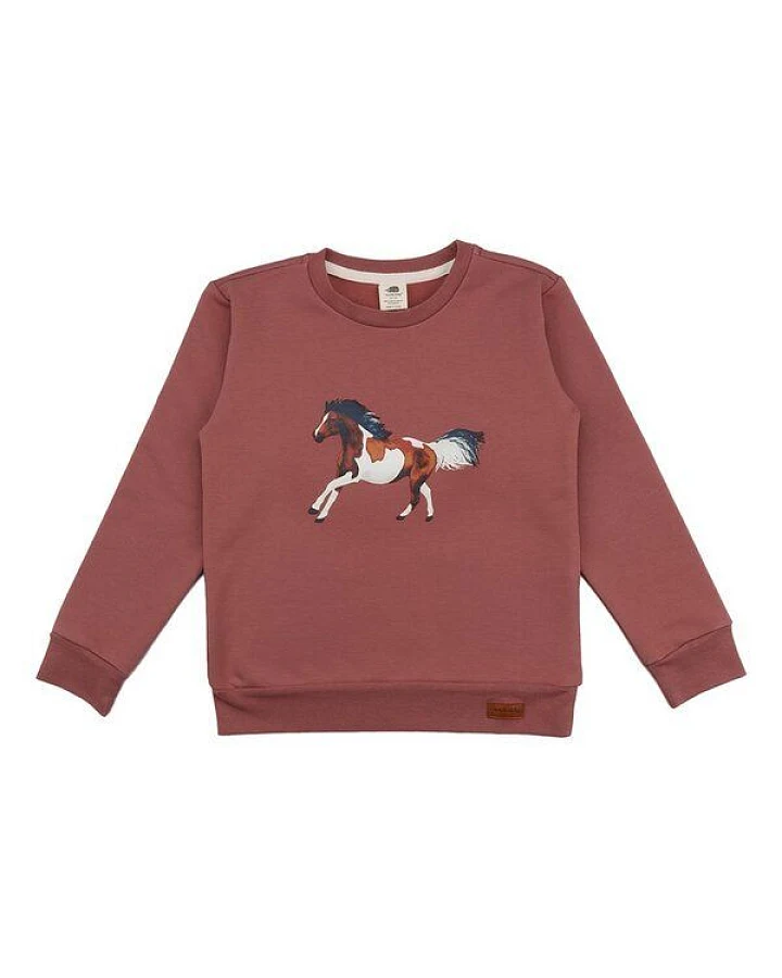 Baby Sweatshirt GOTS zertifiziert – 95% Bio-Baumwolle, Altrosa mit Pferde-Motiv, weich & bequem