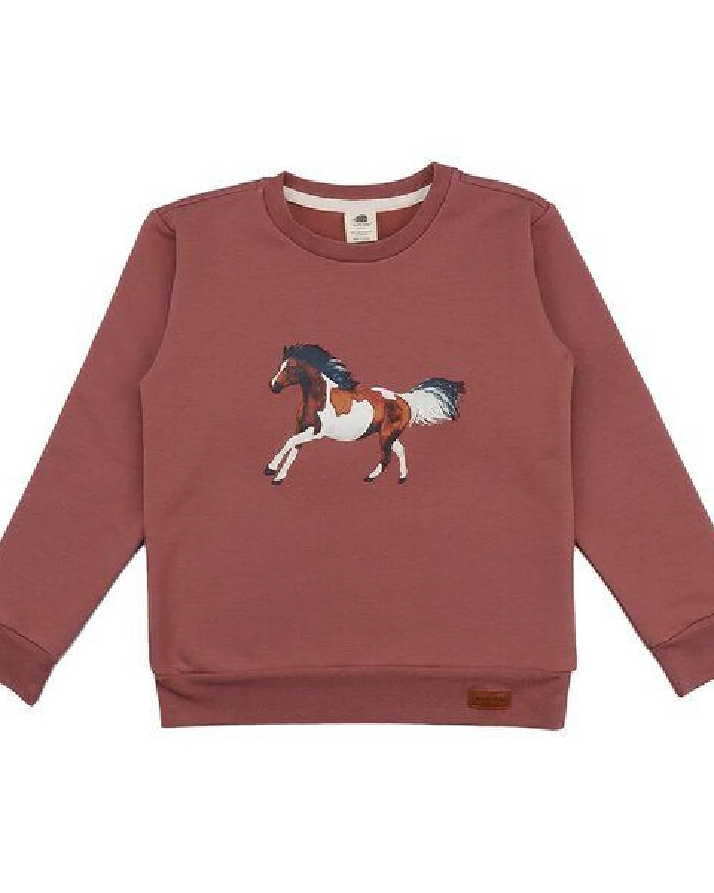 Baby Sweatshirt GOTS zertifiziert – 95% Bio-Baumwolle, Altrosa mit Pferde-Motiv, weich & bequem – Ansicht 2