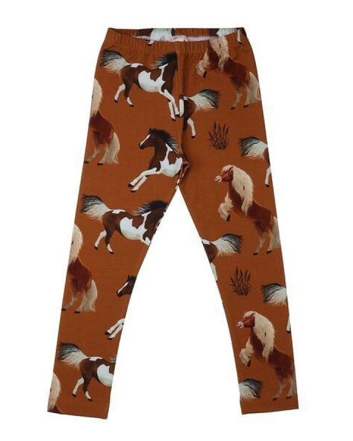 Leggings Braun Pferde-Allover Bio-Baumwolle GOTS – Walkiddy